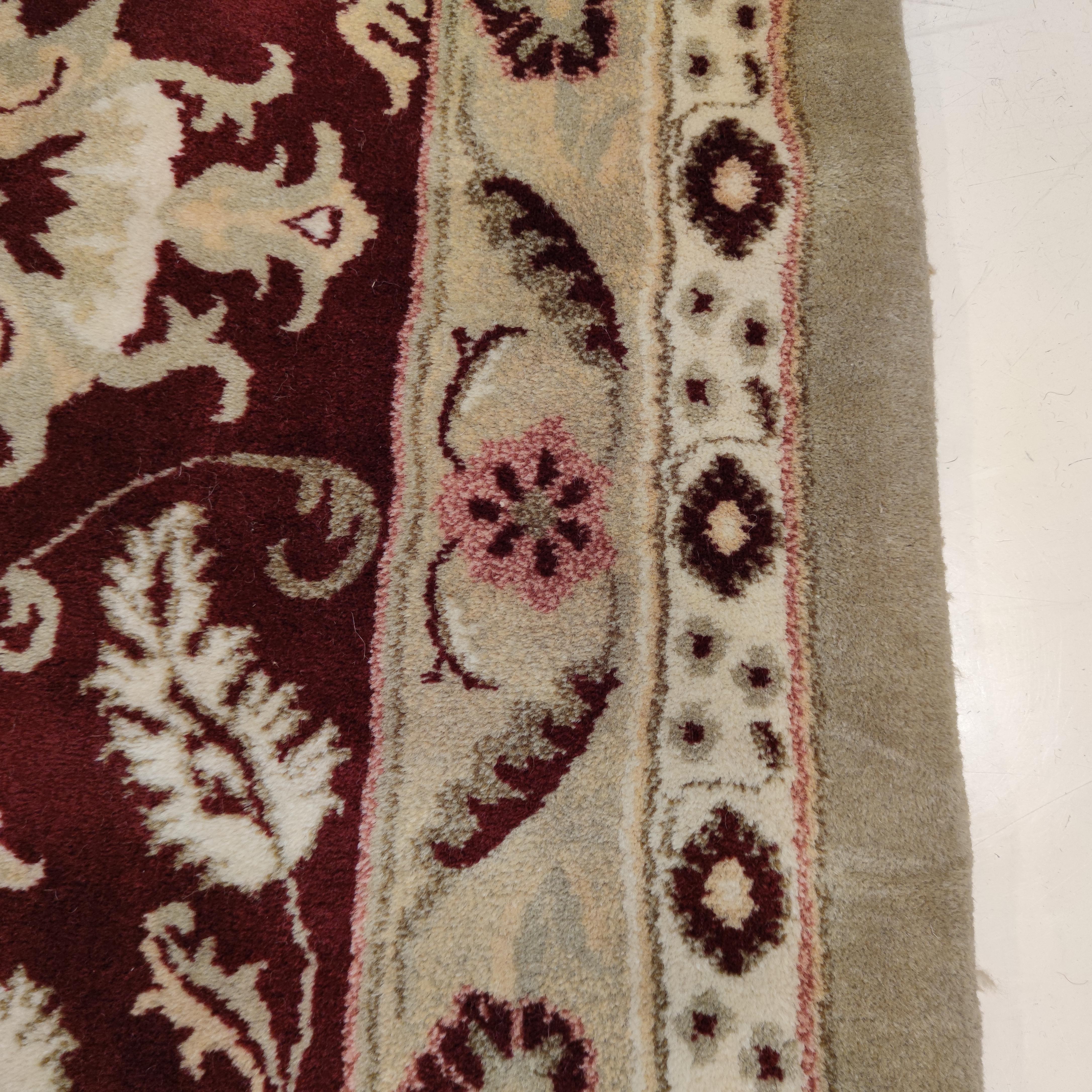 Oversize Vintage Celadon Green All-Over Design Agra Carpet with Ruby Red Border For Sale 5