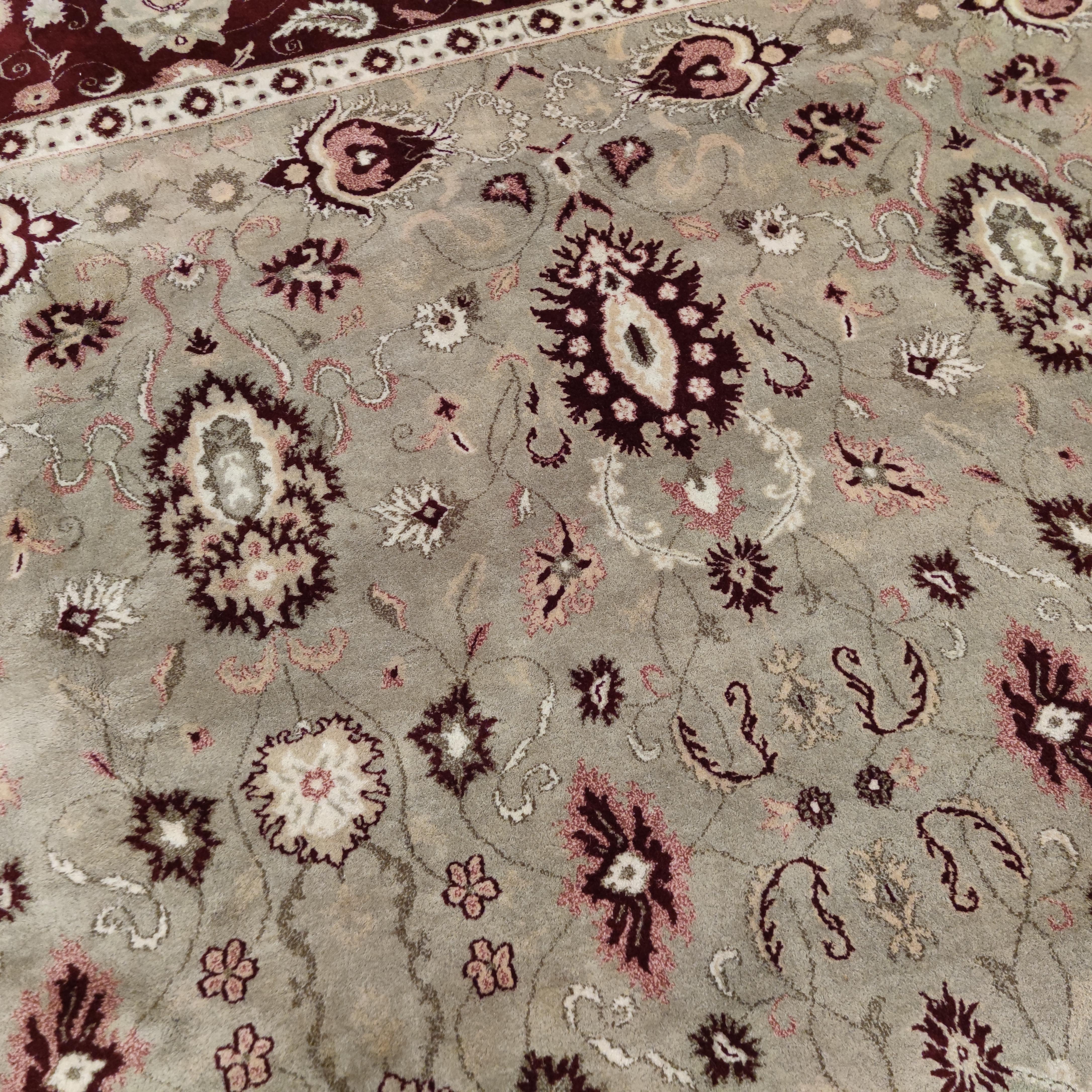 Oversize Vintage Celadon Green All-Over Design Agra Carpet with Ruby Red Border For Sale 7