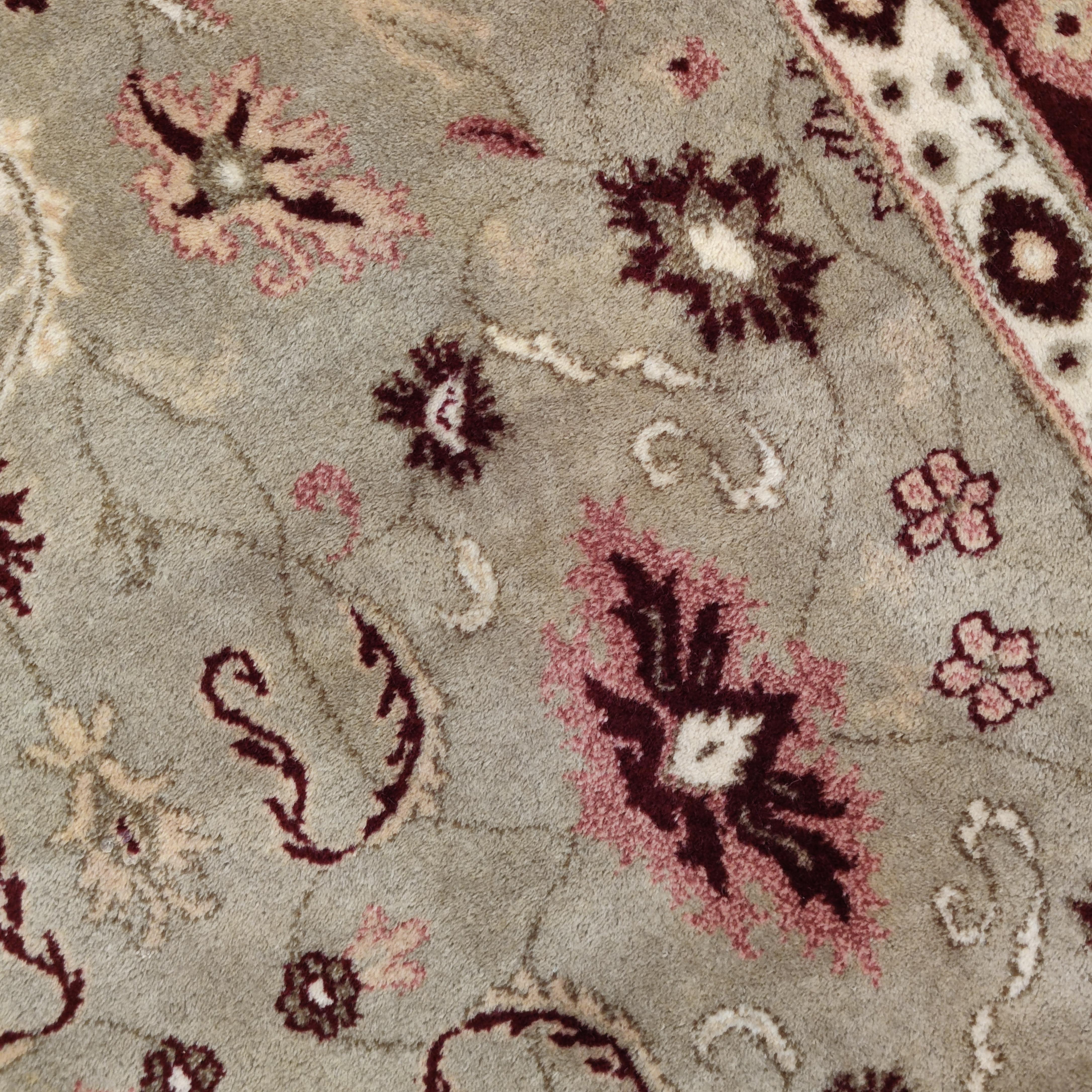 Oversize Vintage Celadon Green All-Over Design Agra Carpet with Ruby Red Border For Sale 9