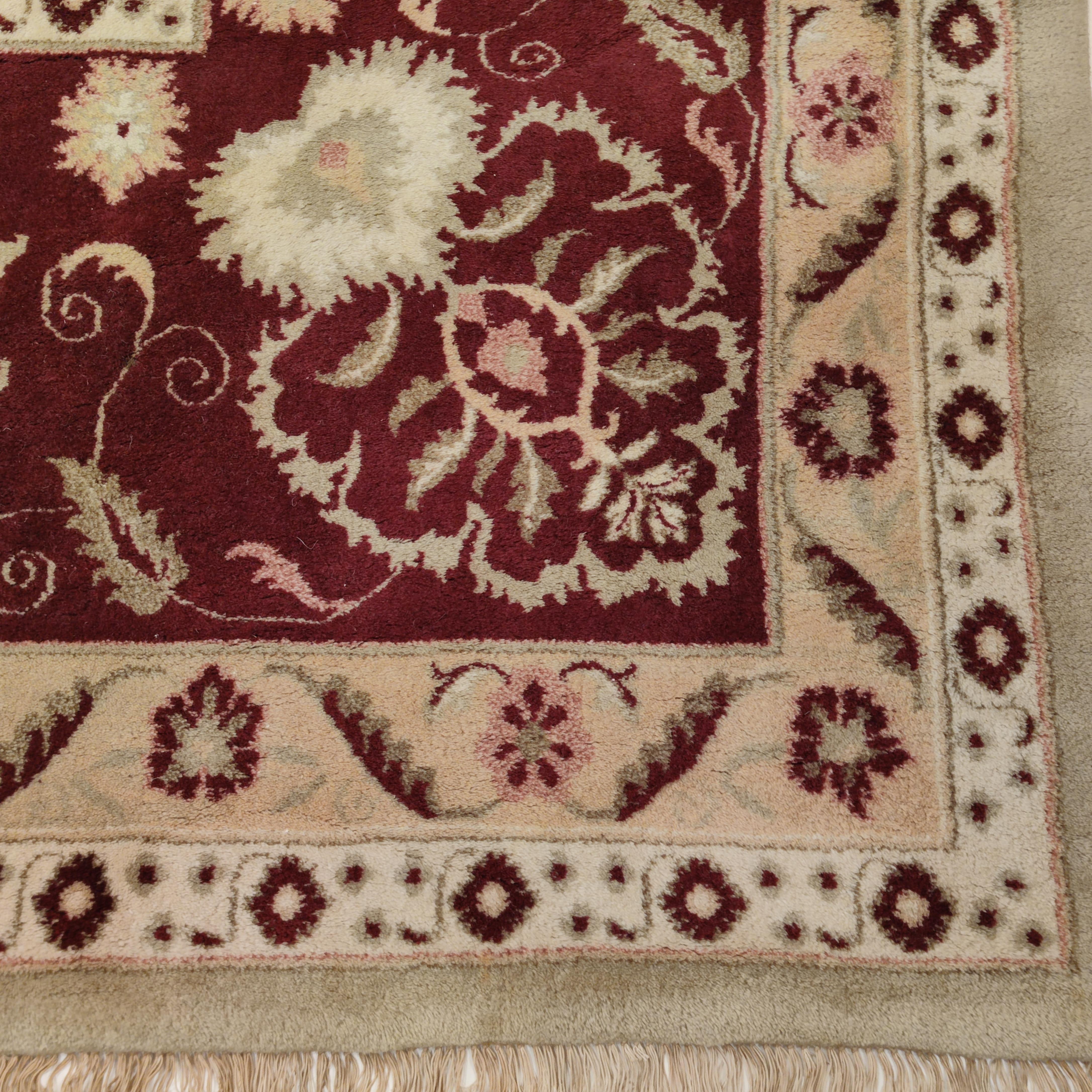 Oversize Vintage Celadon Green All-Over Design Agra Carpet with Ruby Red Border For Sale 11