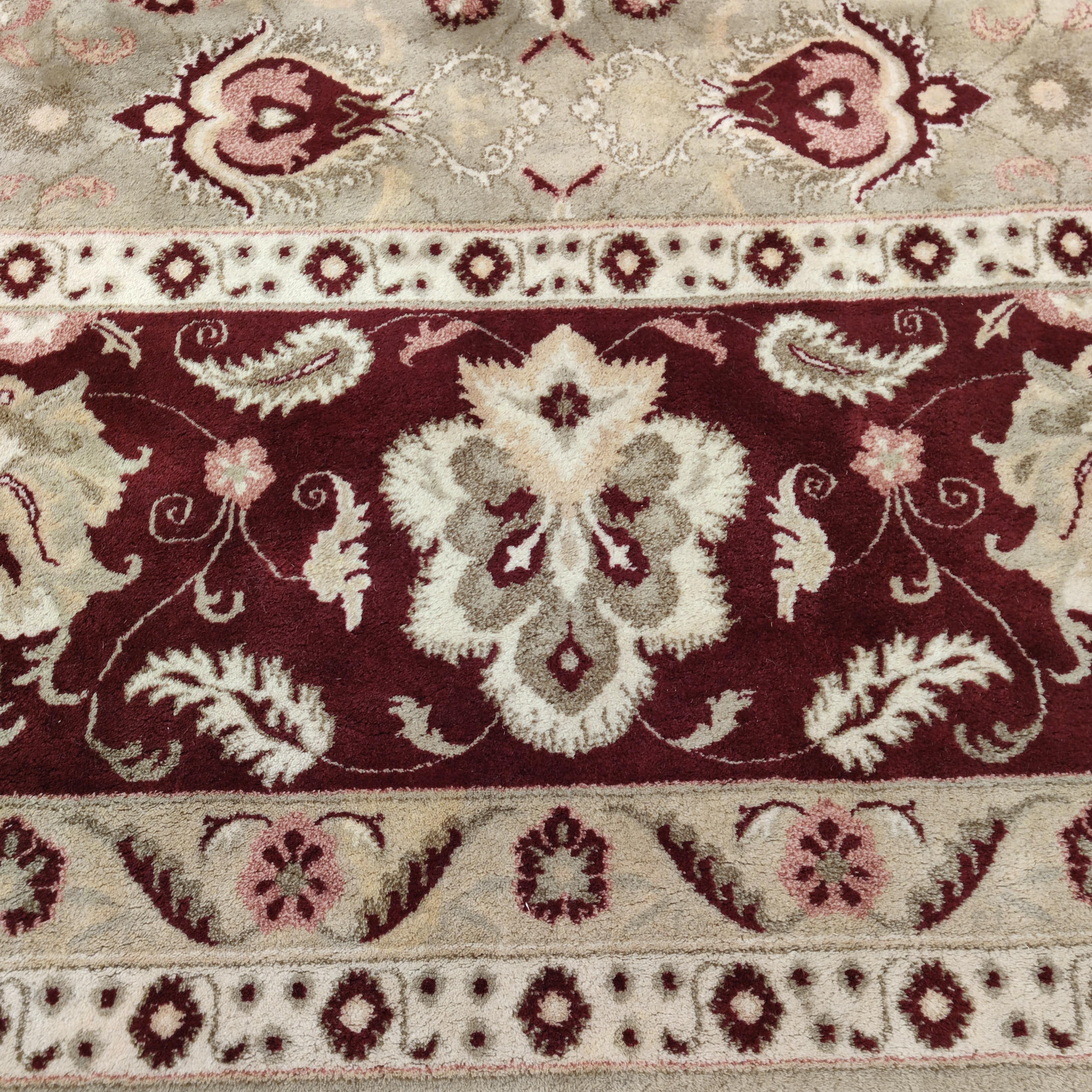 Oversize Vintage Celadon Green All-Over Design Agra Carpet with Ruby Red Border For Sale 12
