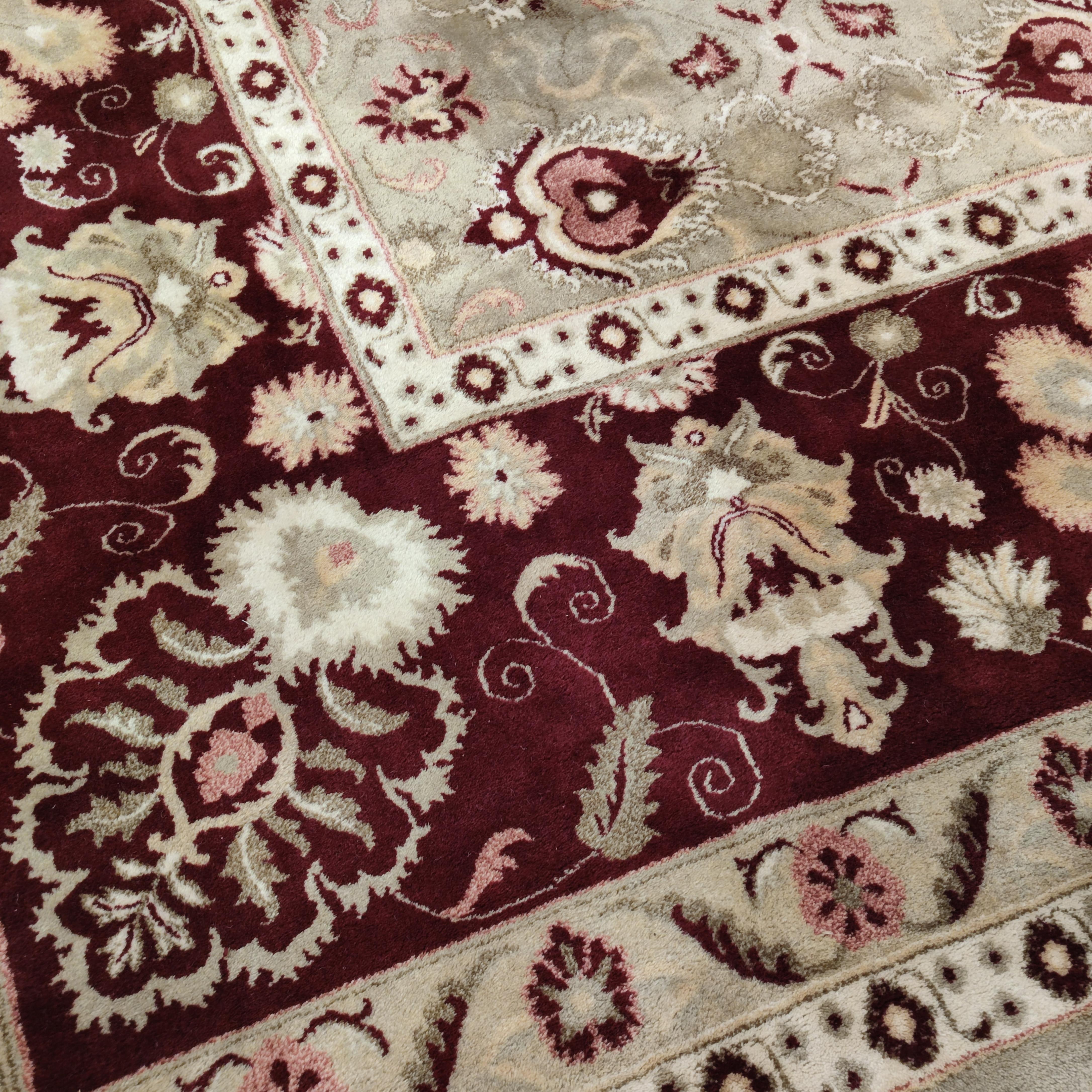 Oversize Vintage Celadon Green All-Over Design Agra Carpet with Ruby Red Border For Sale 13