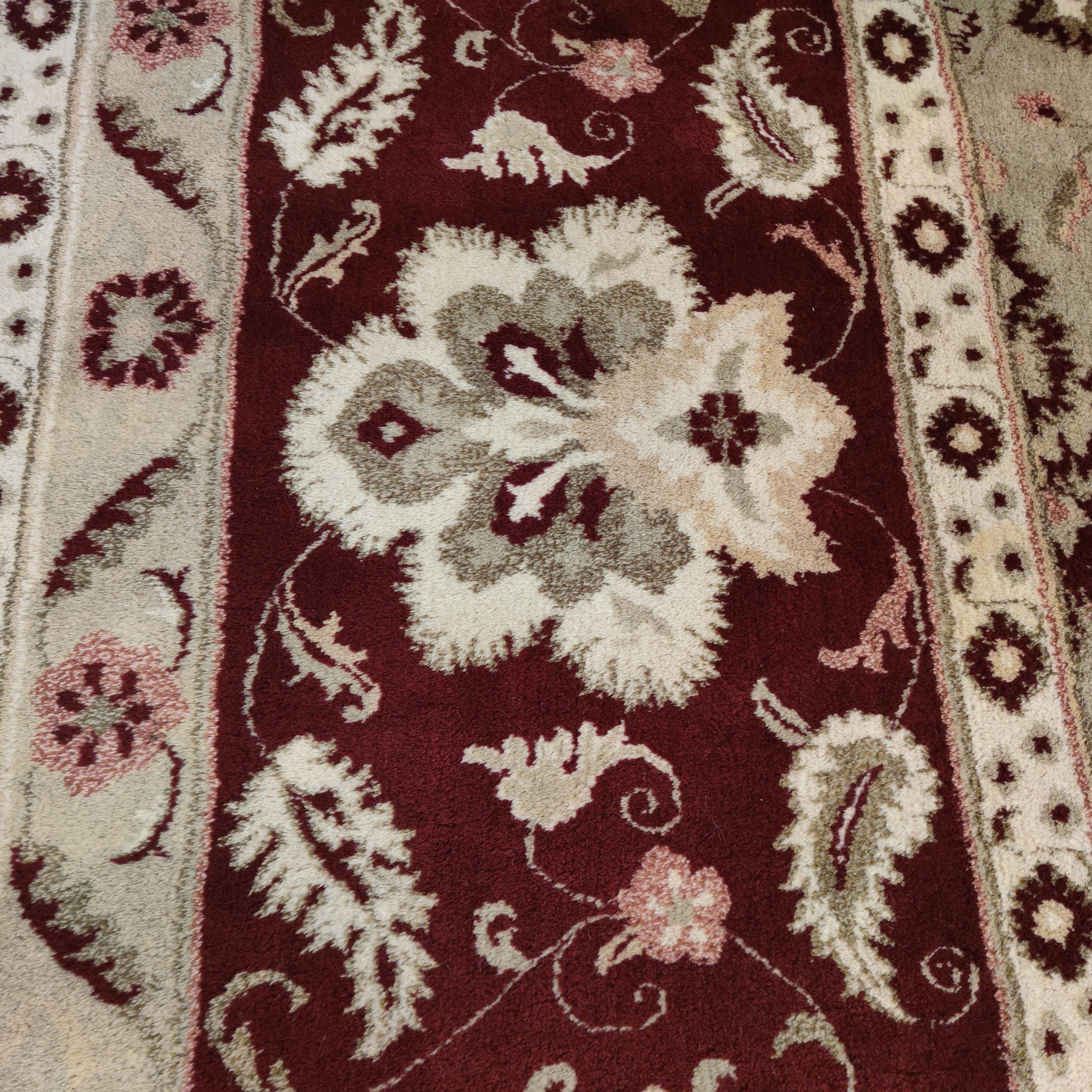 Oversize Vintage Celadon Green All-Over Design Agra Carpet with Ruby Red Border For Sale 2