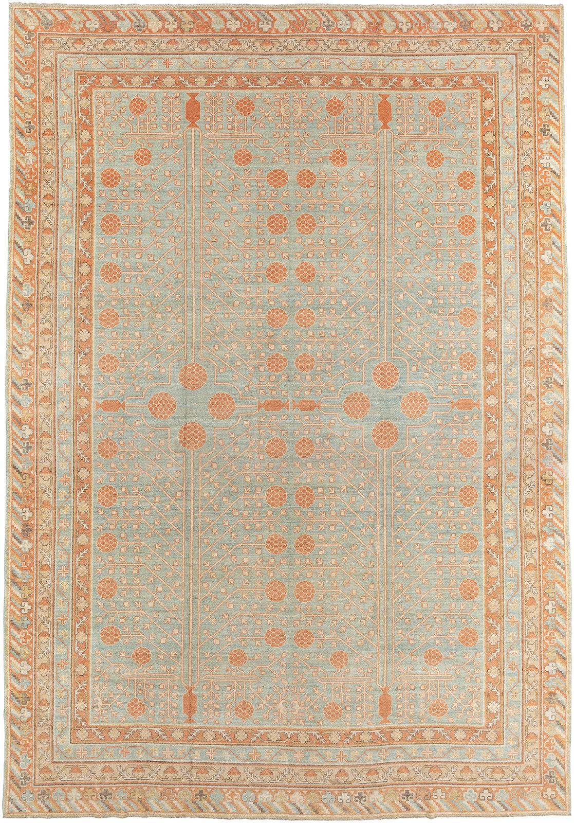 21st Century Vintage Inspired Khotan rug with an all-over pomegranate motif

11'11'' x 17'

 Khotan rugs are typically found in a long and relatively narrow format with simplistic spacious designs great for American home décor. For thousands of