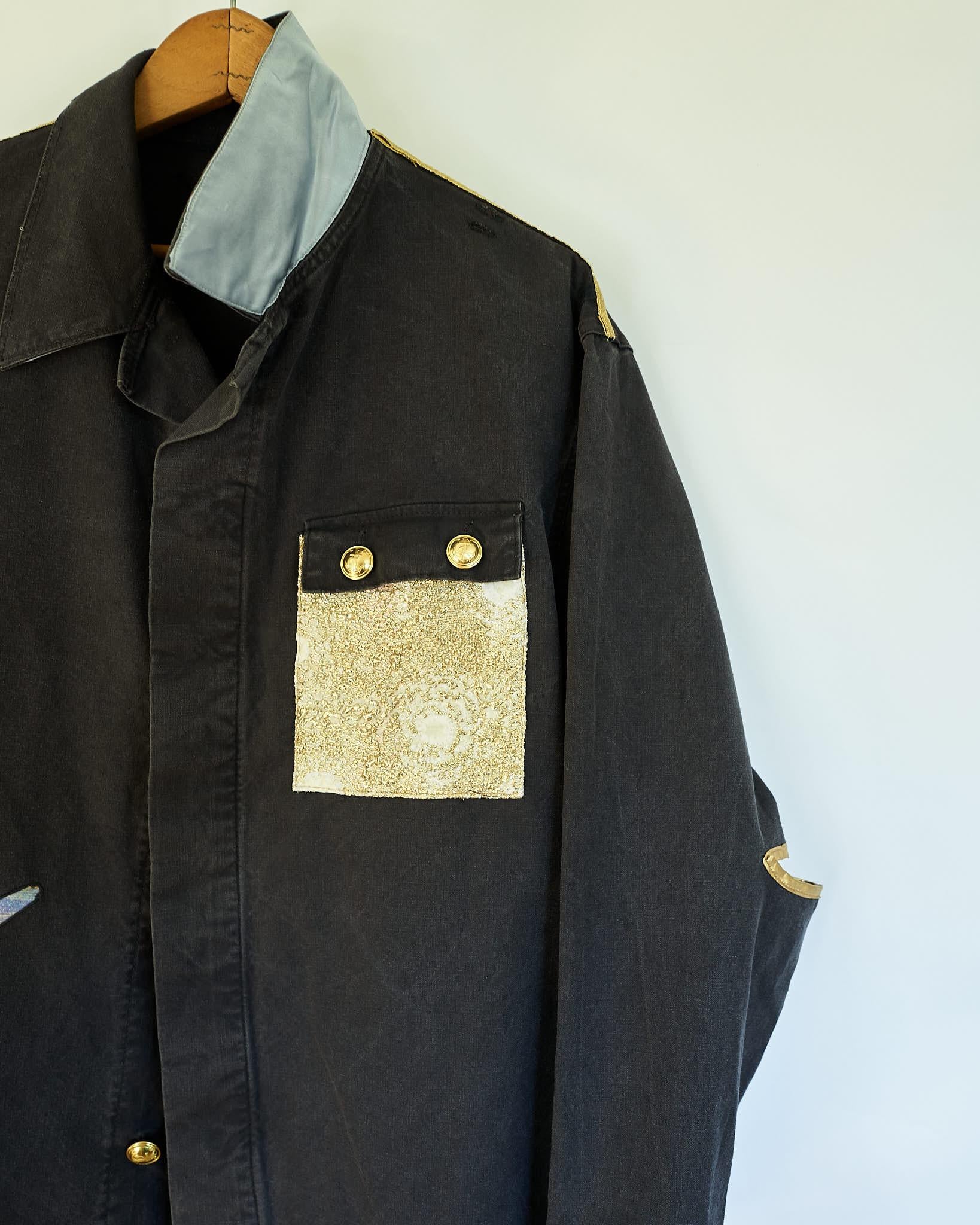 Jacket Grey Oversize Vintage Military Gold Lurex One of a kind J Dauphin In New Condition In Los Angeles, CA