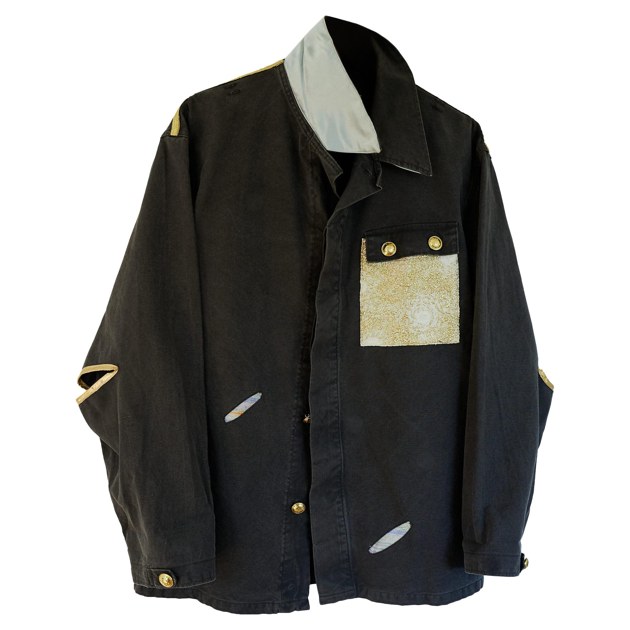 Jacket Grey Oversize Vintage Military Gold Lurex One of a kind J Dauphin