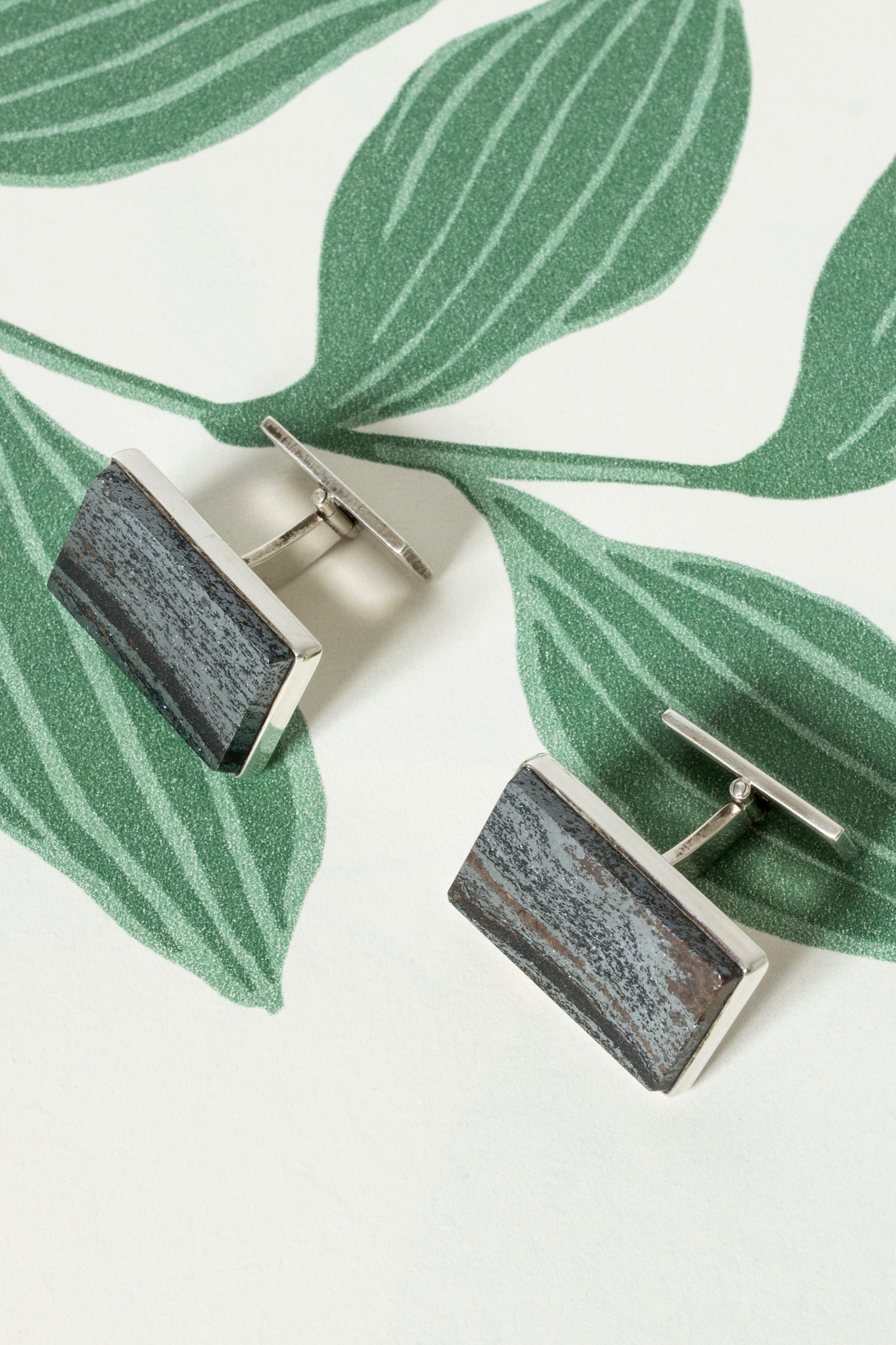 Square Cut Oversize Vintage Modernist silver cufflinks, Sweden, 1977 For Sale