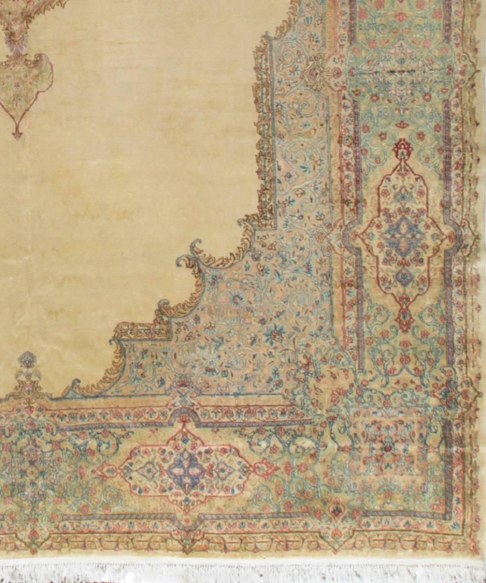 Hand-Woven Oversize Vintage Persian Kirman circa 1940 Rug Carpet 12' x 21'. For Sale