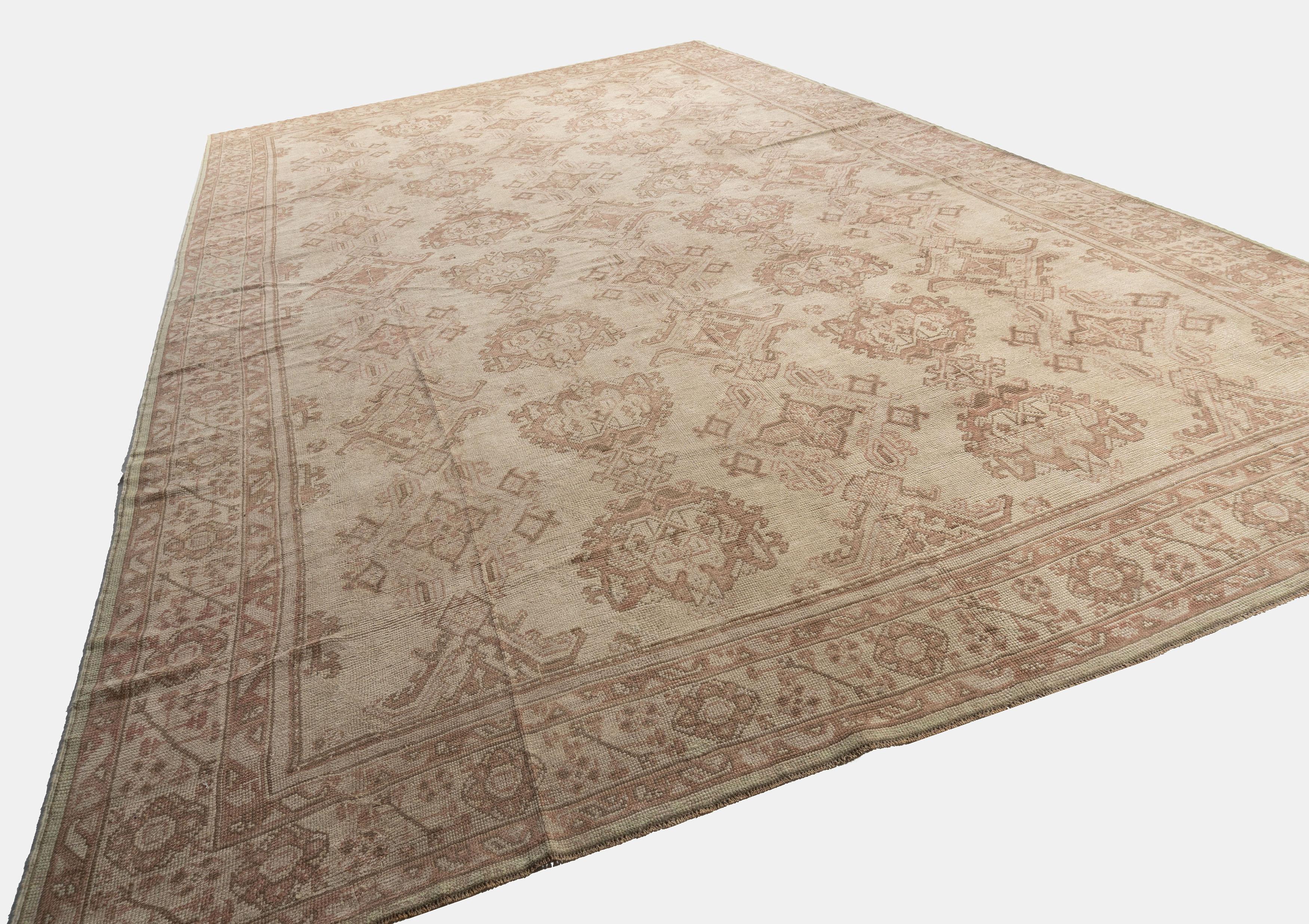 Oversize Vintage Tan Turkish Oushak Rug For Sale 4