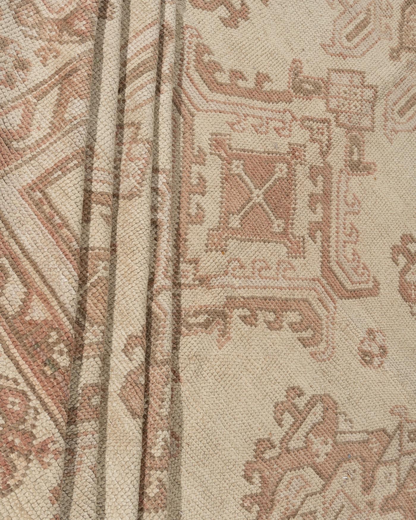 12' x 20'6. These attractive rugs are suitable for a wide variety of places, but the significant effect of Oushaks is that they bring space together, making it cozy and warm. The artistic technique of weaving Oushak's knots allows you to create a