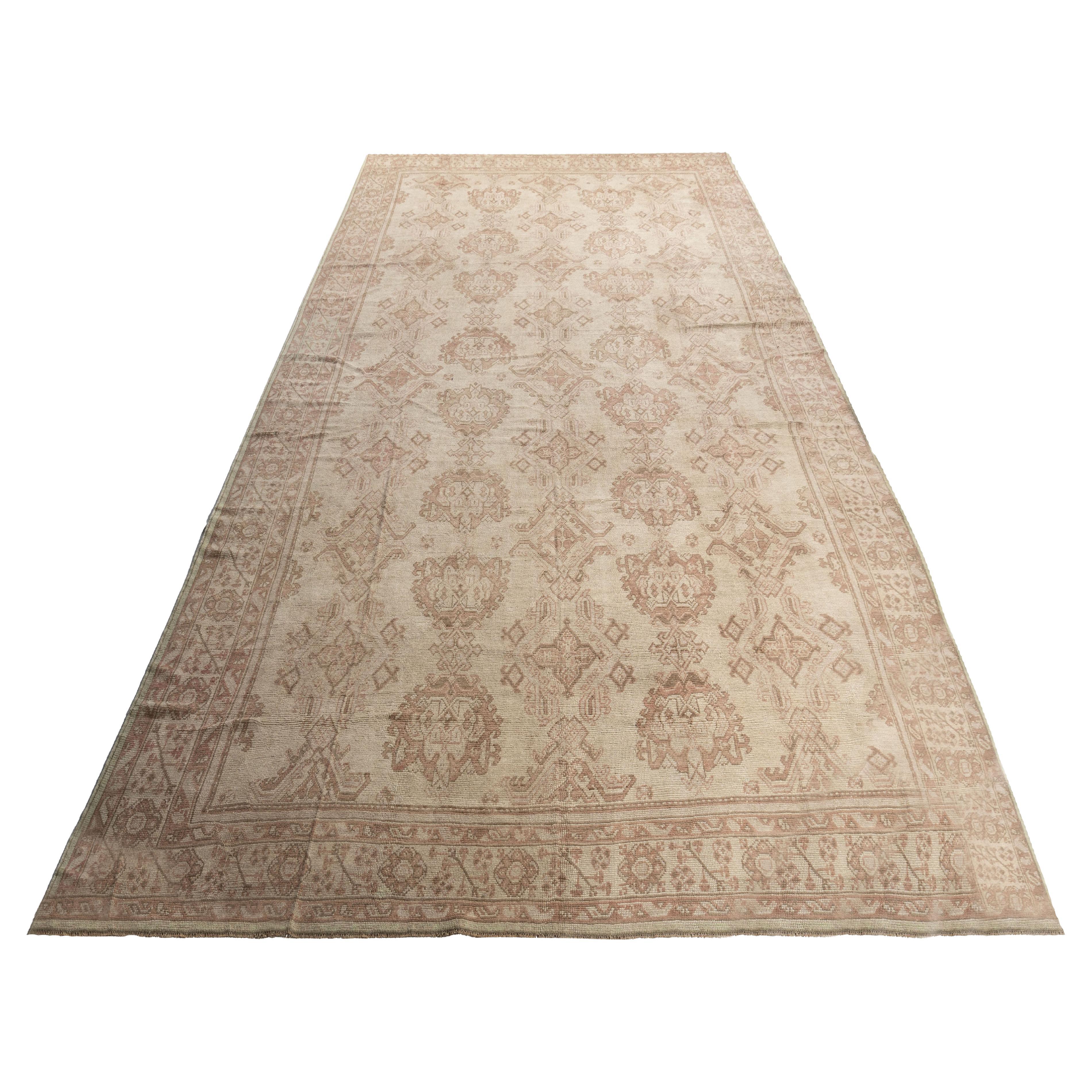 Oversize Vintage Tan Turkish Oushak Rug For Sale