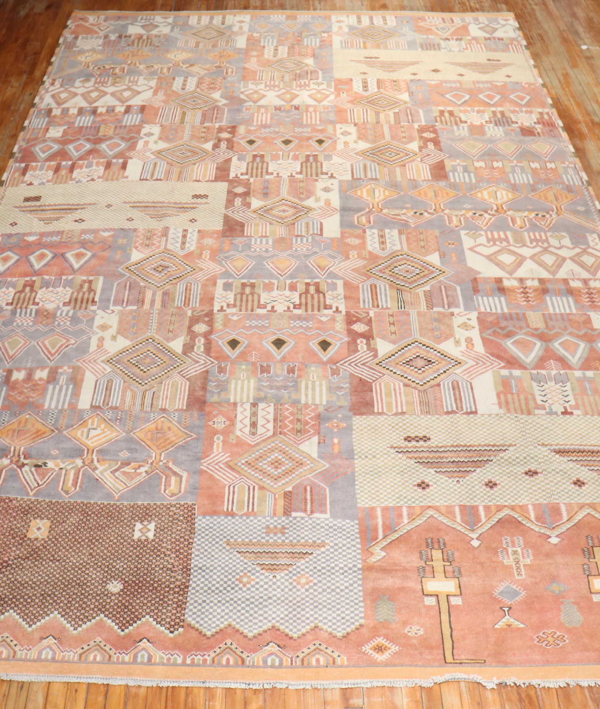 Mid-Century Modern Oversize Whimsical Vintage Moroccan Rug For Sale