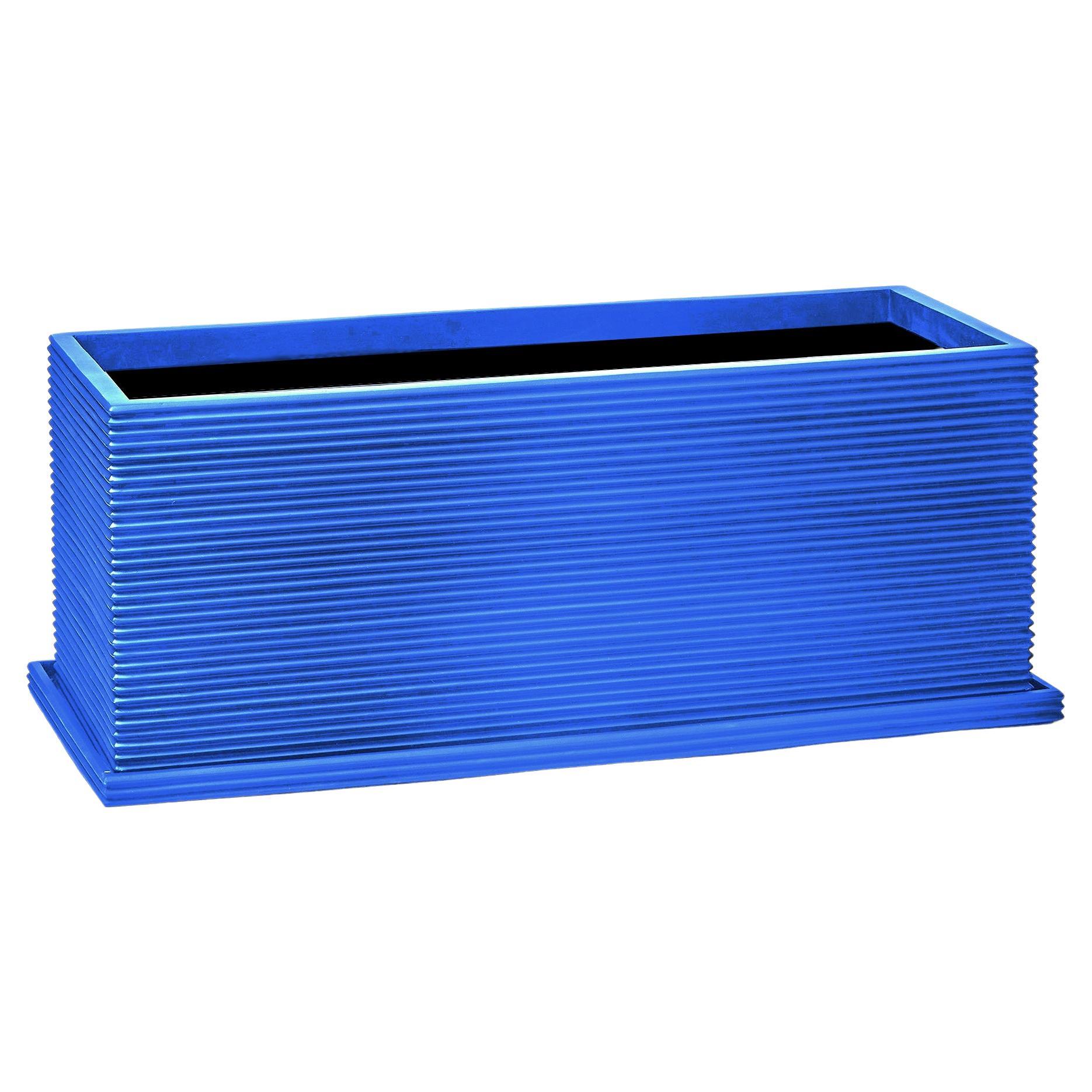 Oversize Wide Rectangular Fiberglass Indoor Outdoor Planter 'Blue' Drainage Tray