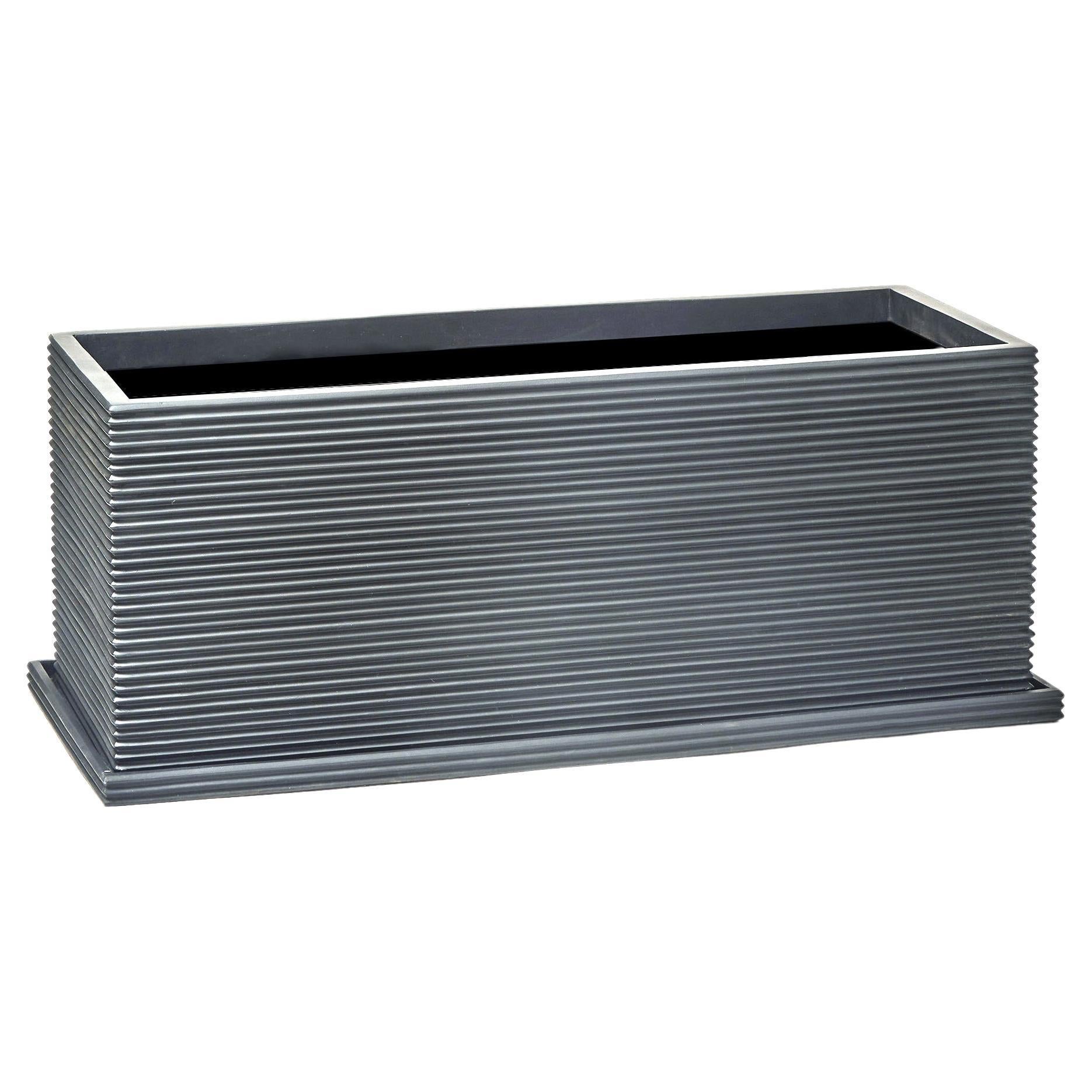 Oversize Wide Rectangular Fiberglass Indoor Outdoor Planter 'Gray' Drainage Tray