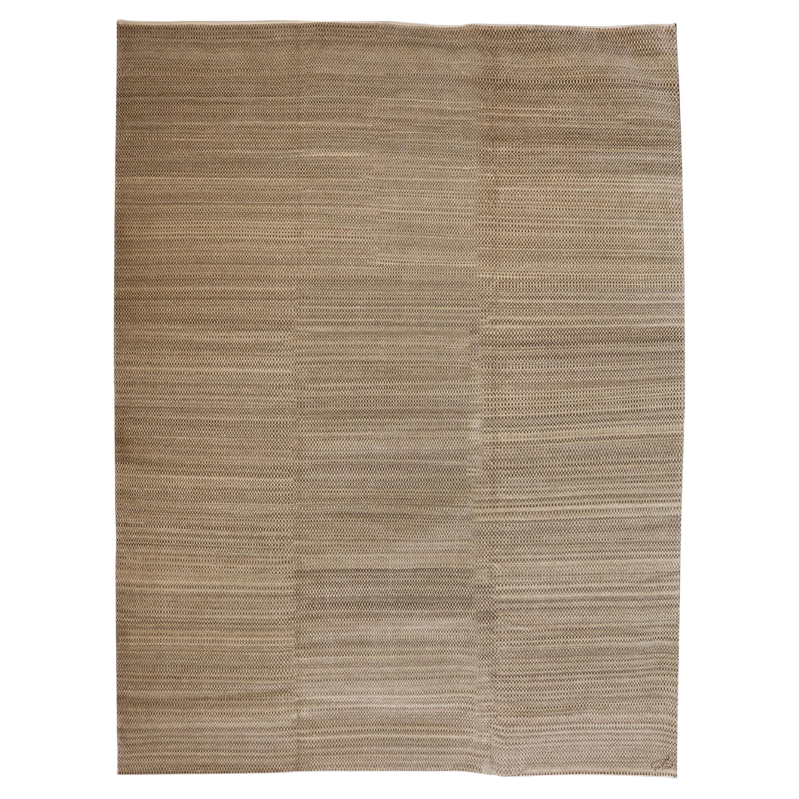 Oversized 12x16 Hand-Knotted Wool Rug in Organic Brown Geometric Textured Design