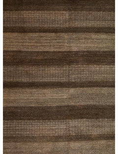 Oversized 12x16 Hand-Knotted Wool Striped Neutral Area Rug in Brown Tones