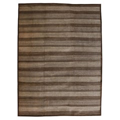 Oversized 12x16 Hand-Knotted Wool Striped Neutral Area Rug in Brown Tones