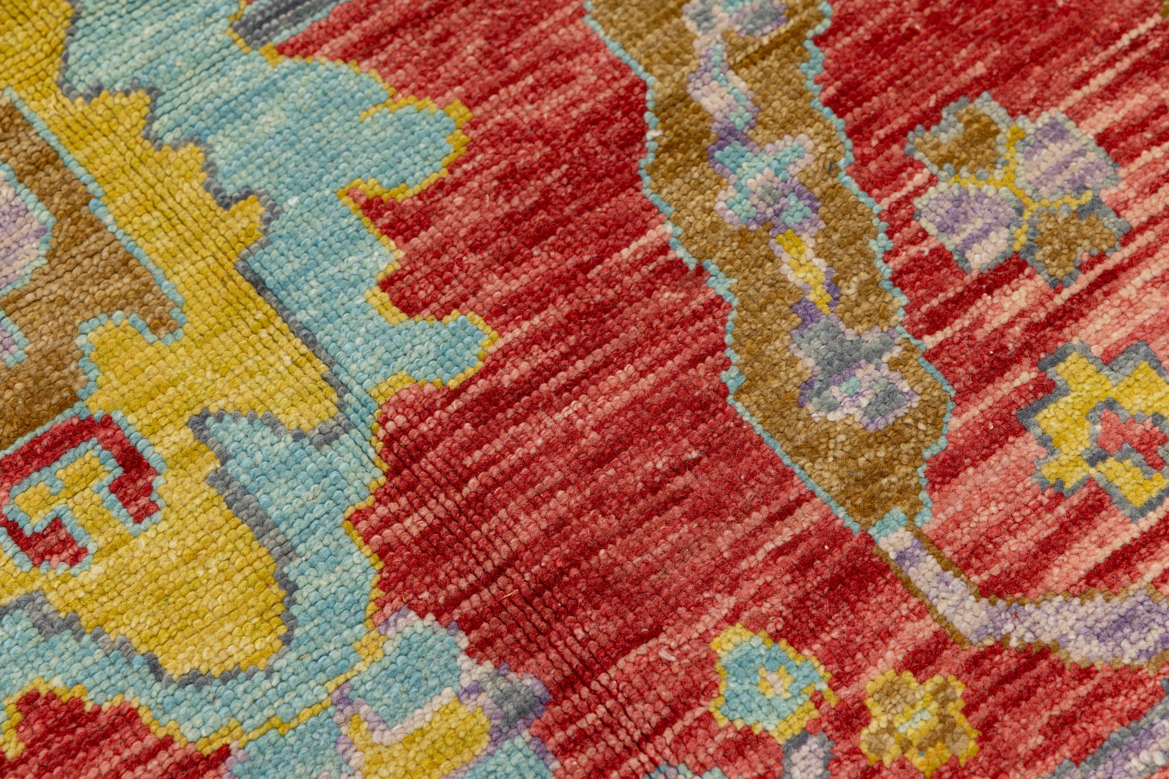 Oversized 12x25 Modern Turkish Oushak Rug in Red Hand-Knotted Wool en vente 3