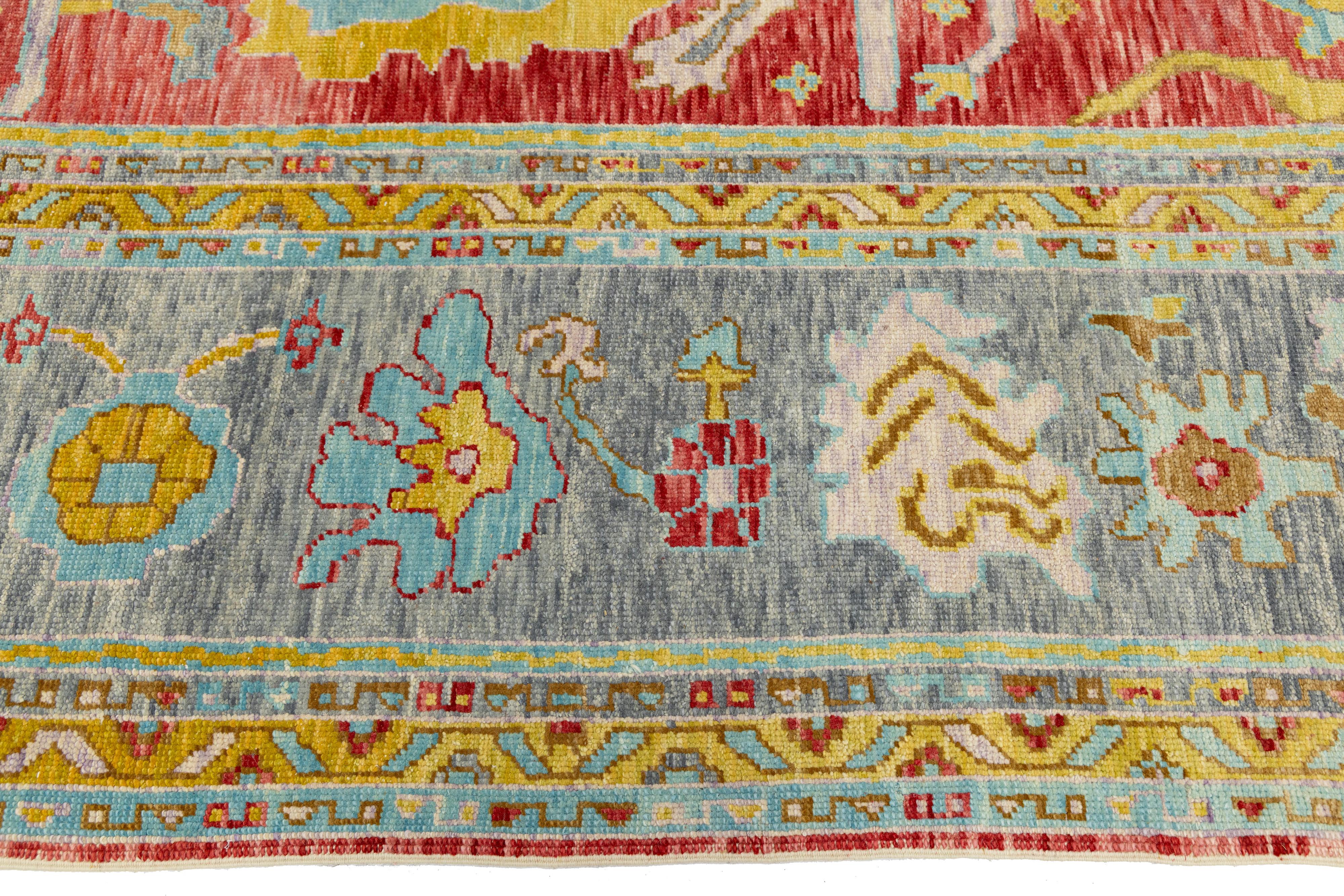 Oversized 12x25 Modern Turkish Oushak Rug in Red Hand-Knotted Wool en vente 5