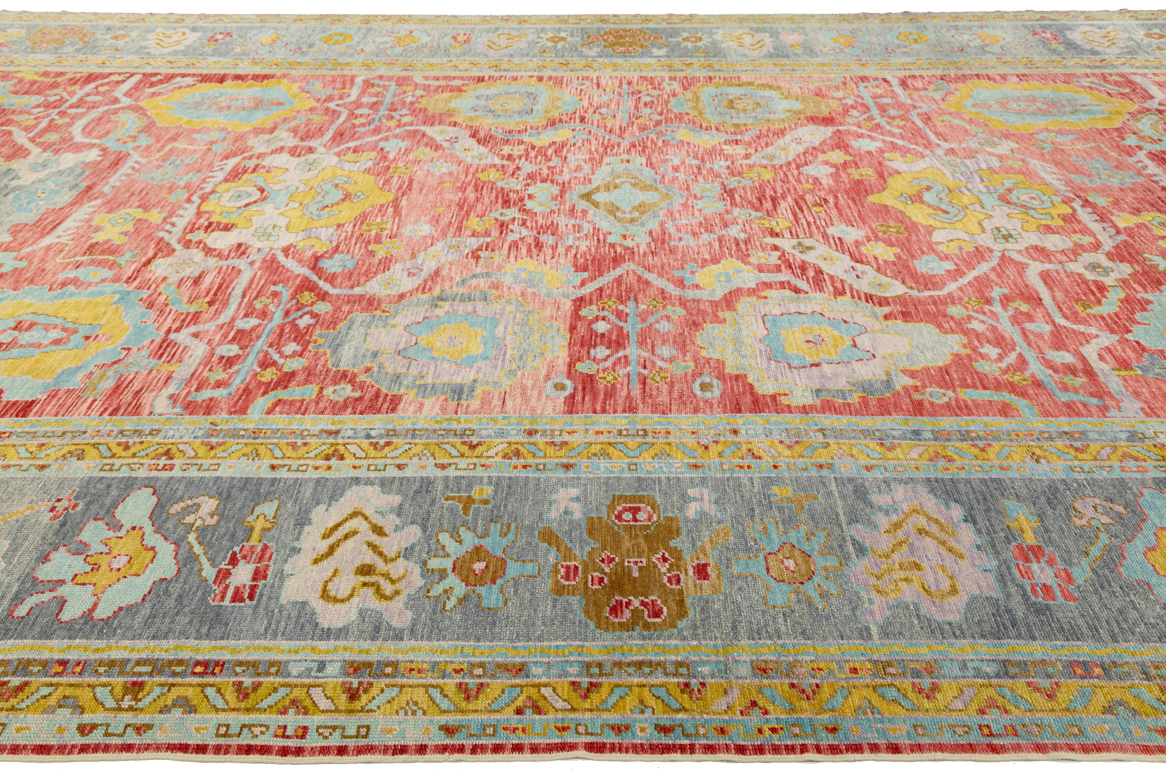 Oversized 12x25 Modern Turkish Oushak Rug in Red Hand-Knotted Wool en vente 6