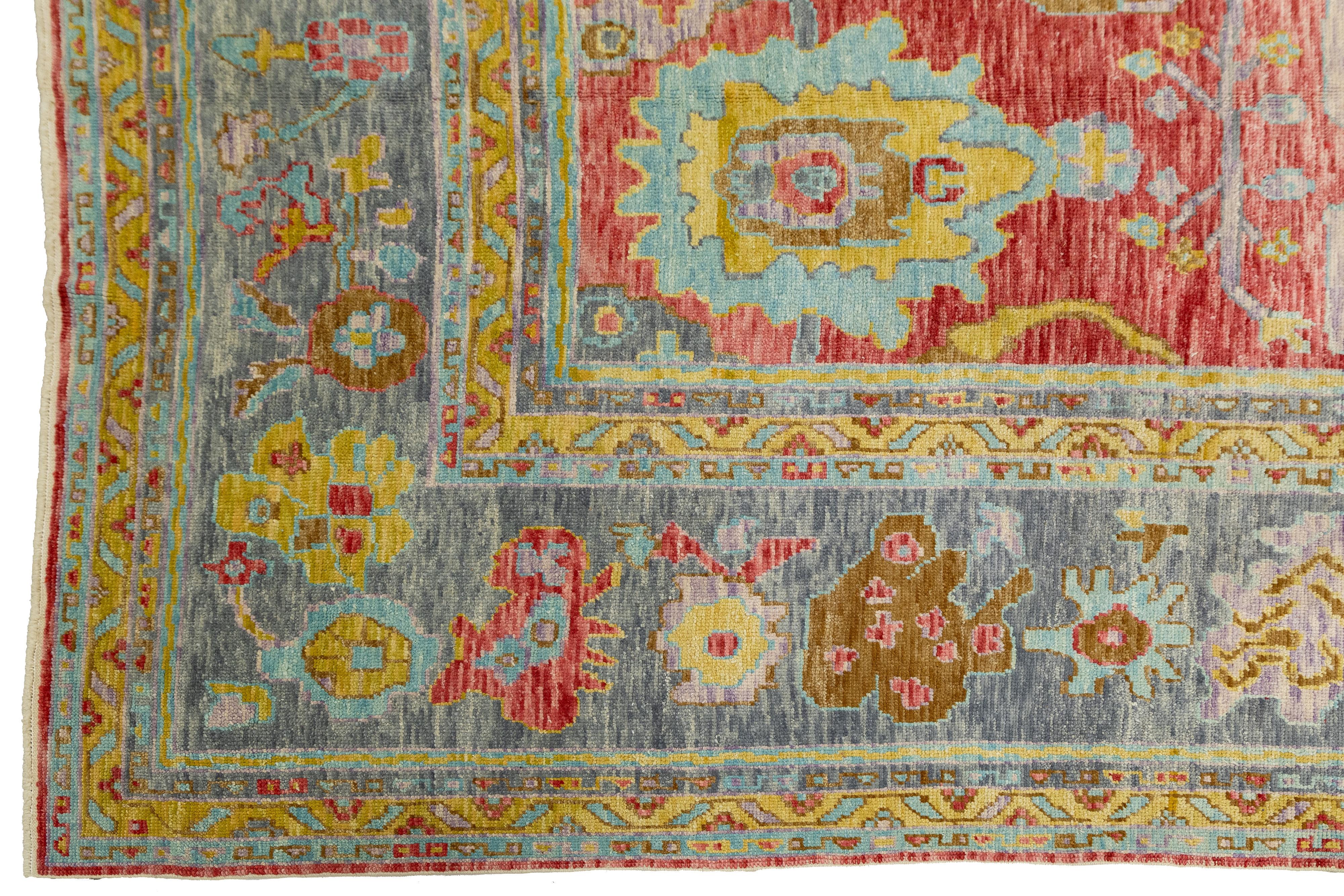 Oversized 12x25 Modern Turkish Oushak Rug in Red Hand-Knotted Wool en vente 7