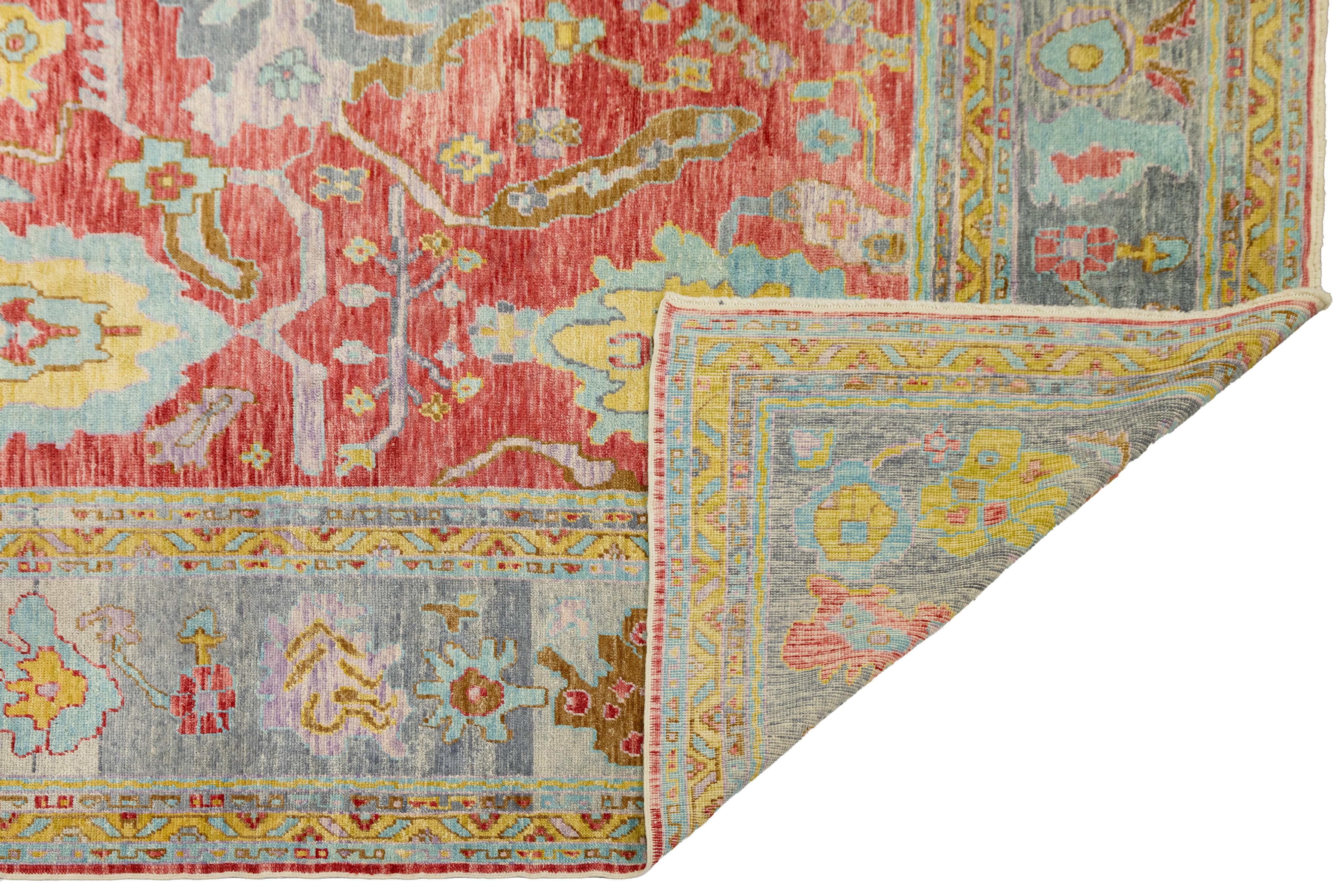 Turc Oversized 12x25 Modern Turkish Oushak Rug in Red Hand-Knotted Wool en vente