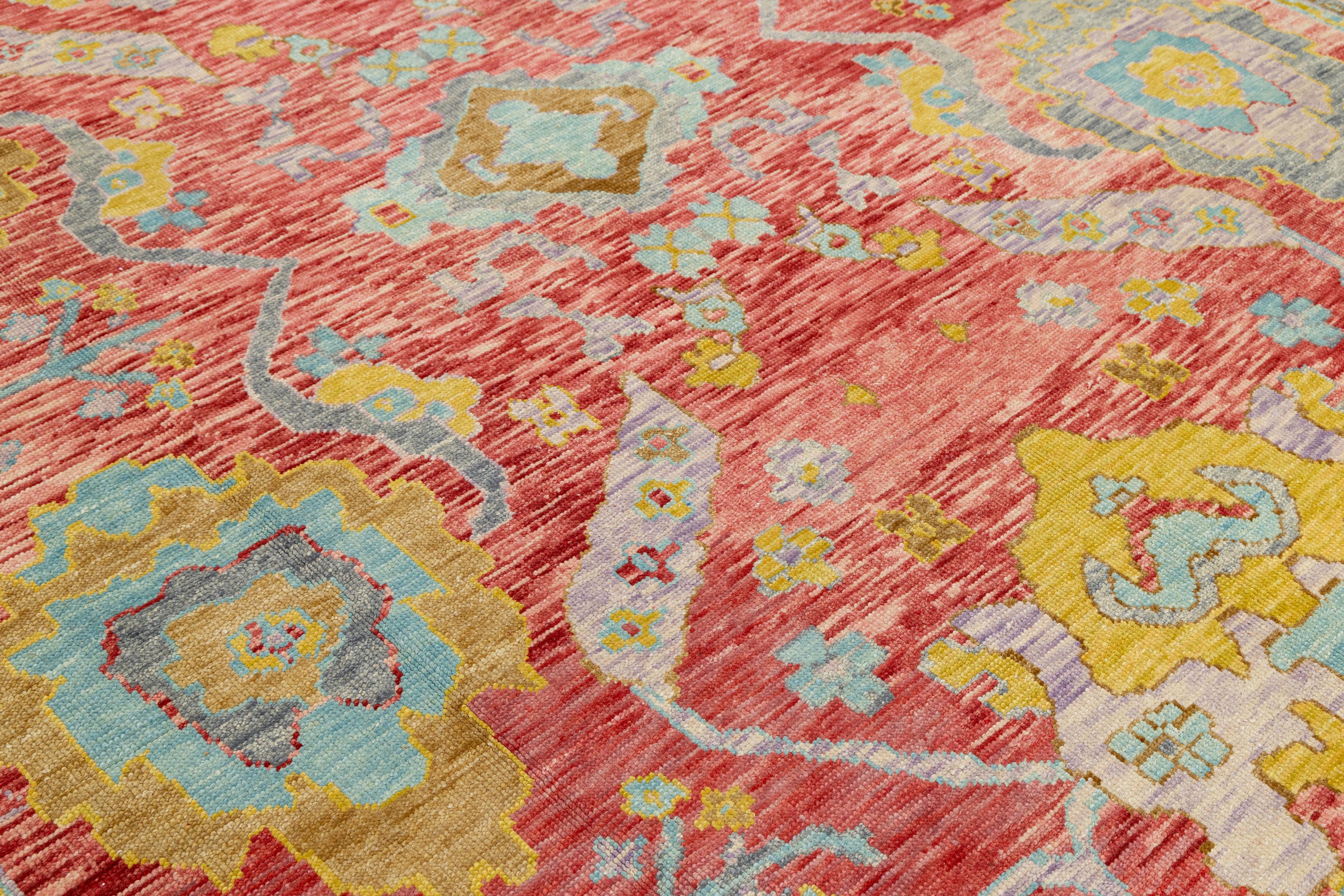 Noué à la main Oversized 12x25 Modern Turkish Oushak Rug in Red Hand-Knotted Wool en vente