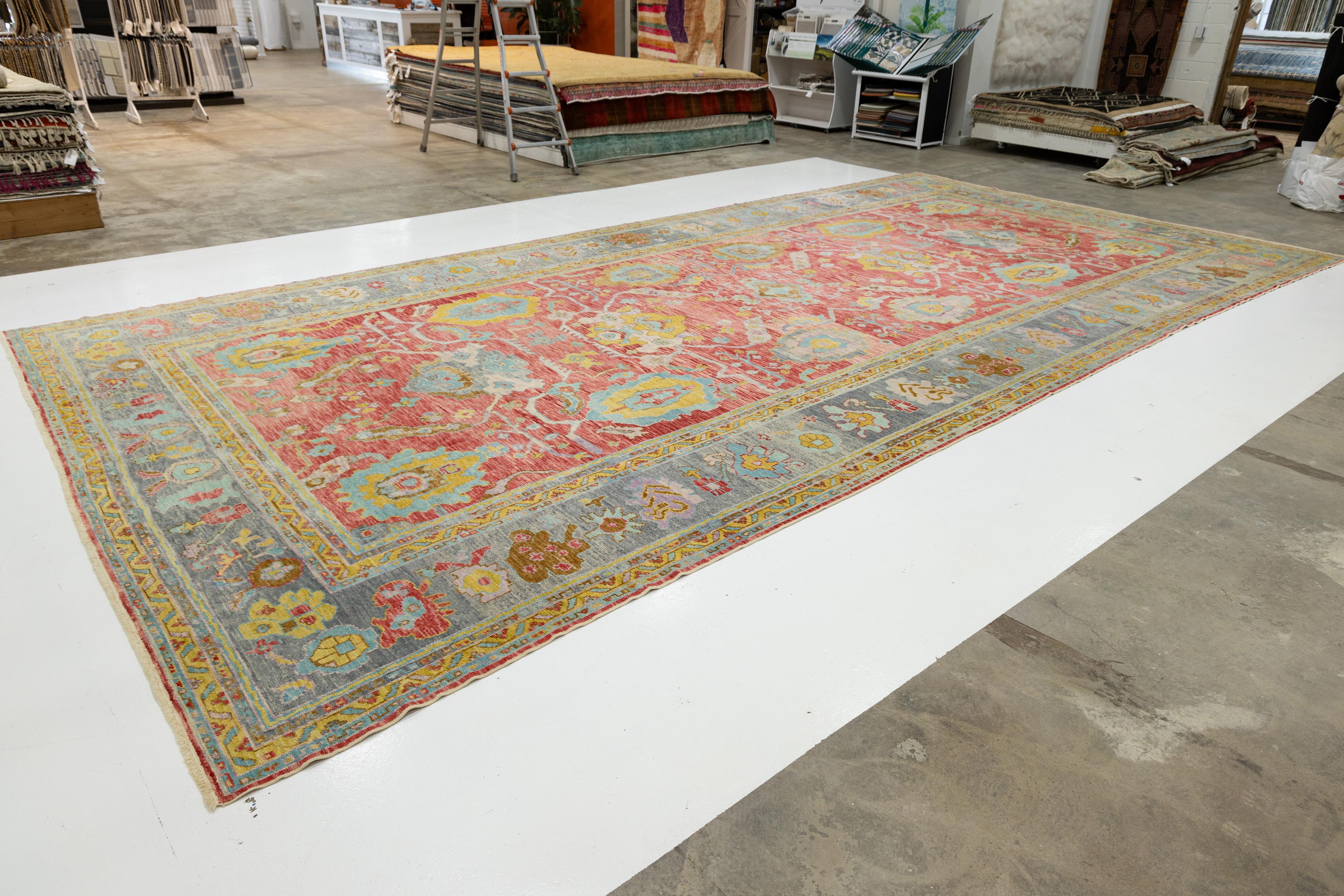 Oversized 12x25 Modern Turkish Oushak Rug in Red Hand-Knotted Wool Neuf - En vente à Norwalk, CT