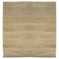 Square Oversized 15x15 Hand-Knotted Wool Rug in Neutral Geometric Stripe Design