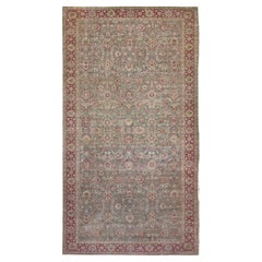 Alfombra india Agra sobredimensionada 16'x32'4" antigua de circa-1900 con flores verde mar