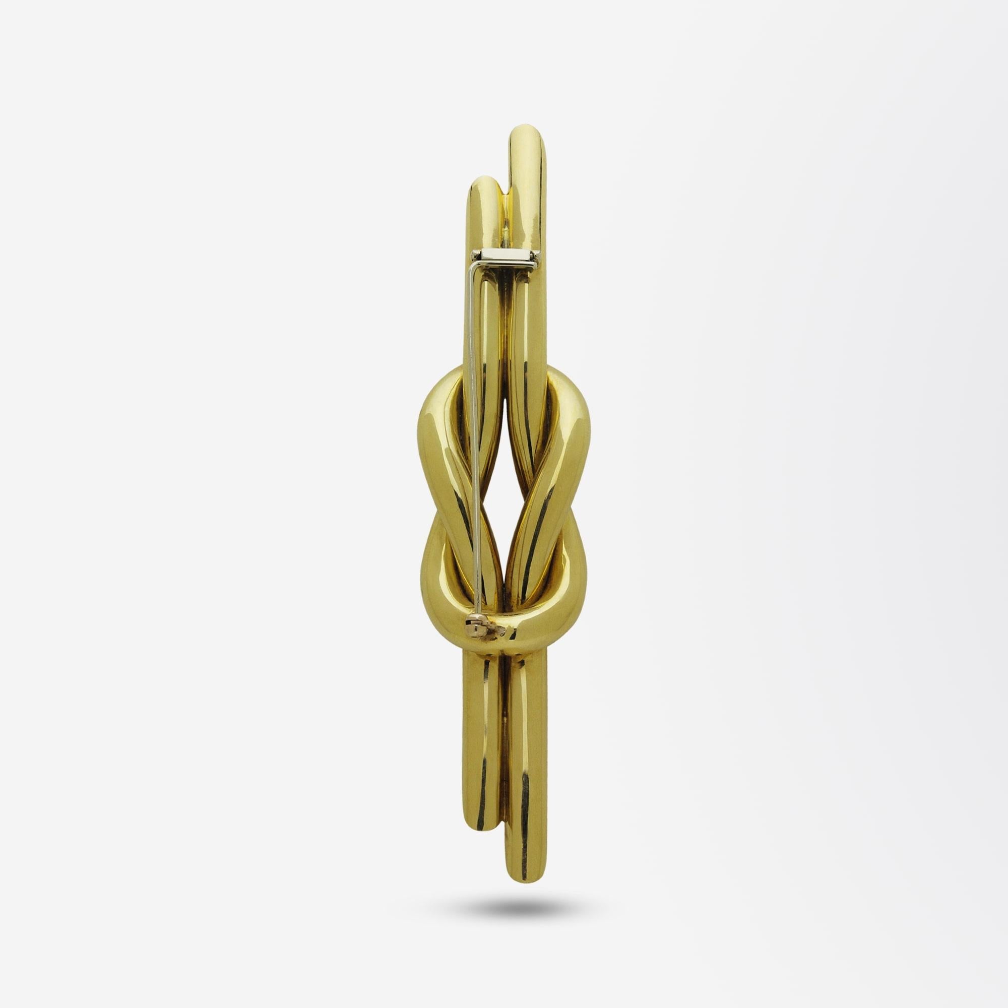 Modernist Oversized 18 Karat Yellow Gold Lovers Knot Brooch For Sale