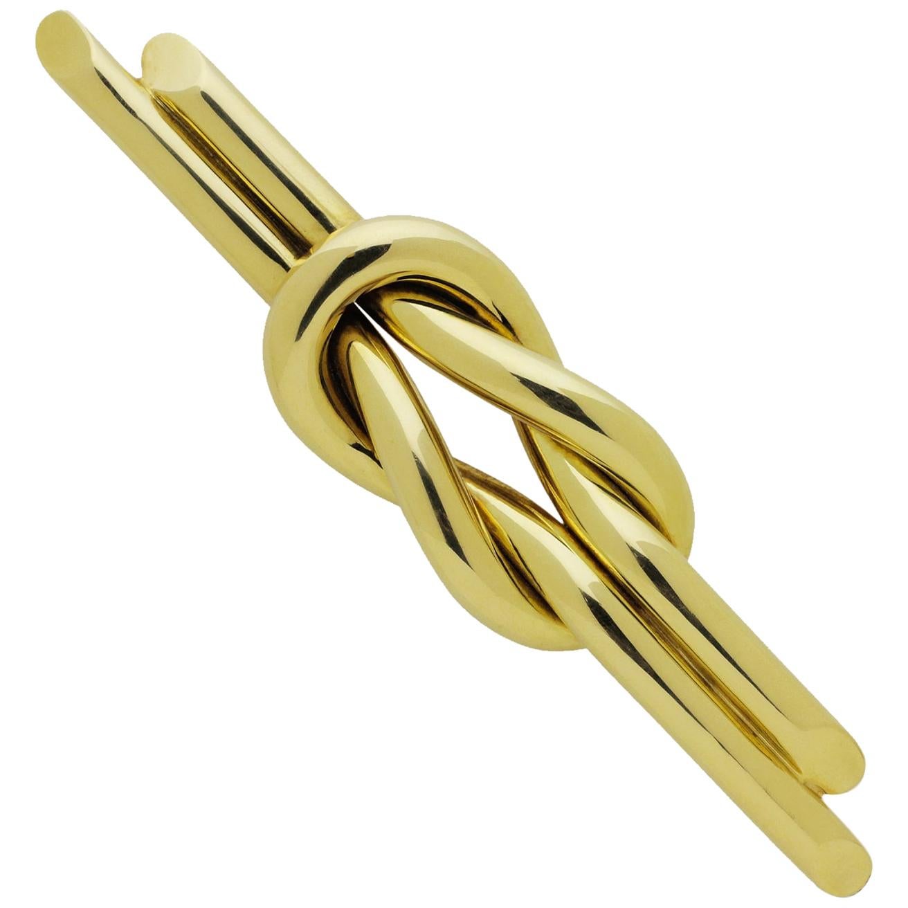 Oversized 18 Karat Yellow Gold Lovers Knot Brooch For Sale