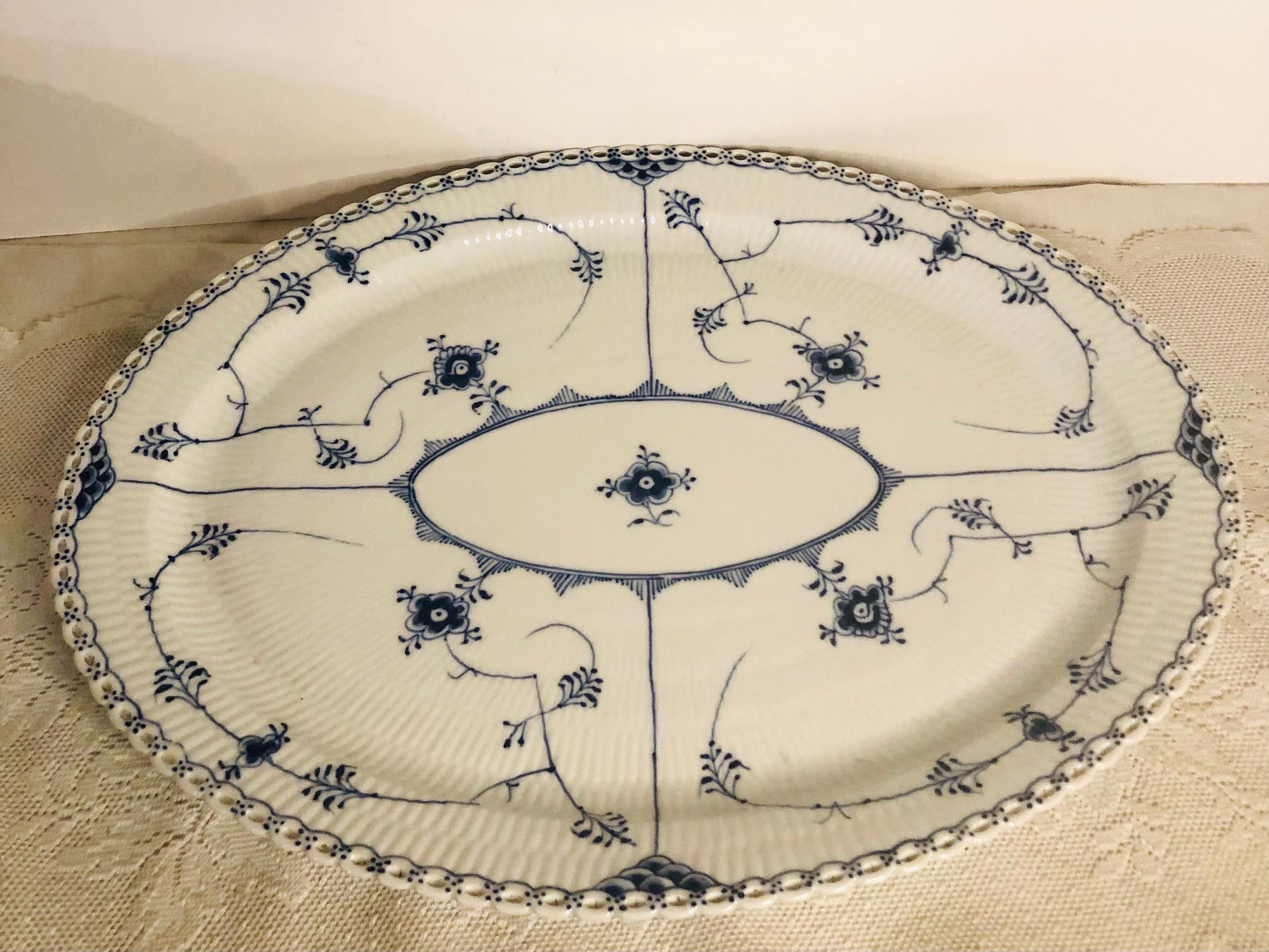 Mid-20th Century Oversized 18.5 Inch Royal Copenhagen Fluted Platter with Full Lace Border 