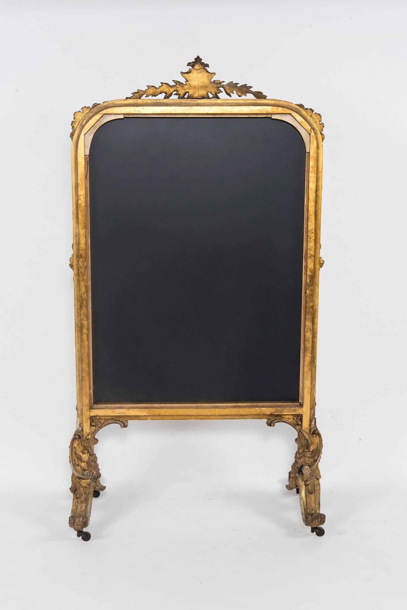 Oversized 18th Century Louis XV Carved Giltwood Fire Screen Mirror 4