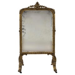 Antique Oversized 18th Century Louis XV Carved Giltwood Fire Screen Mirror