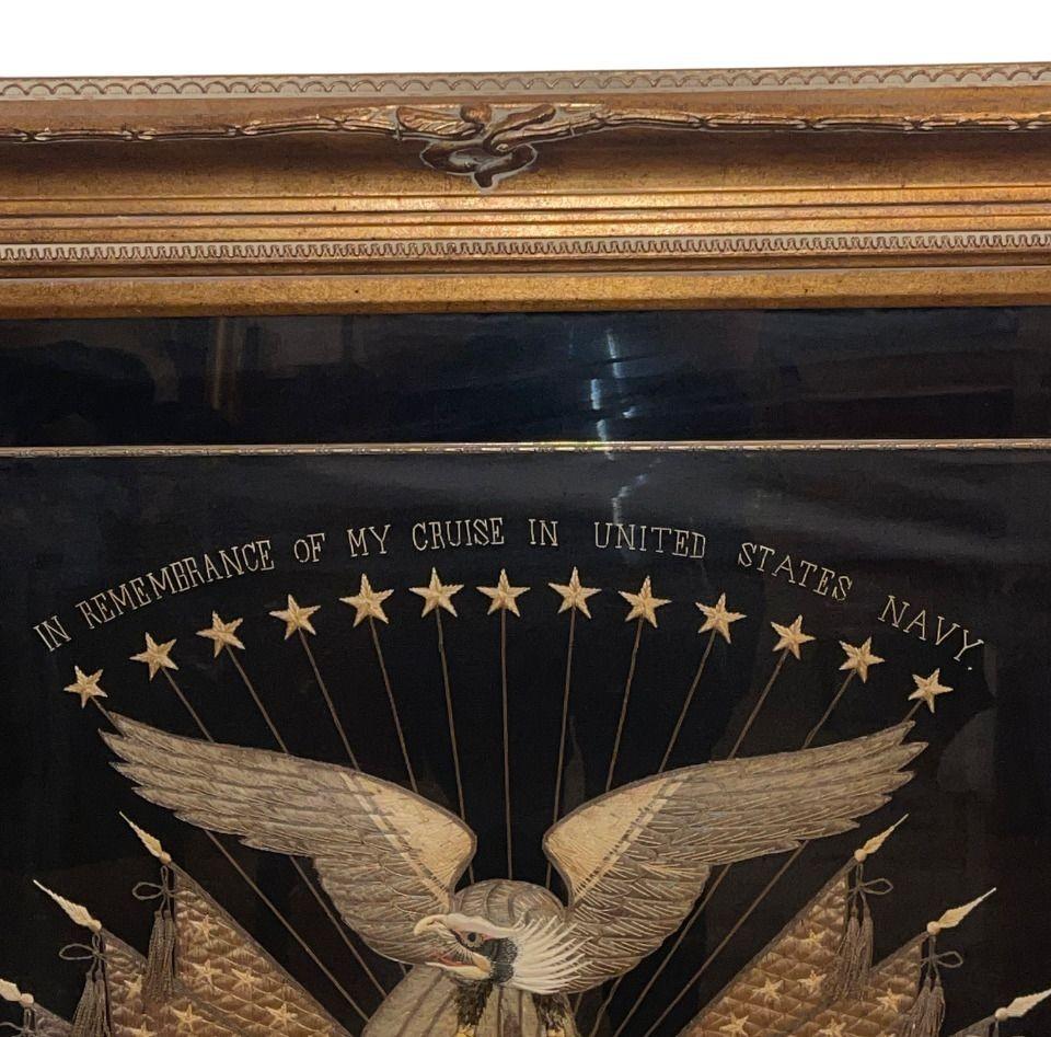 Überdimensionale 1910 American Naval Seide bestickt Souvenir Wandteppich (Japanisch) im Angebot