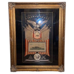 Oversized 1910 American Naval Silk Embroidered Souvenir Tapestry