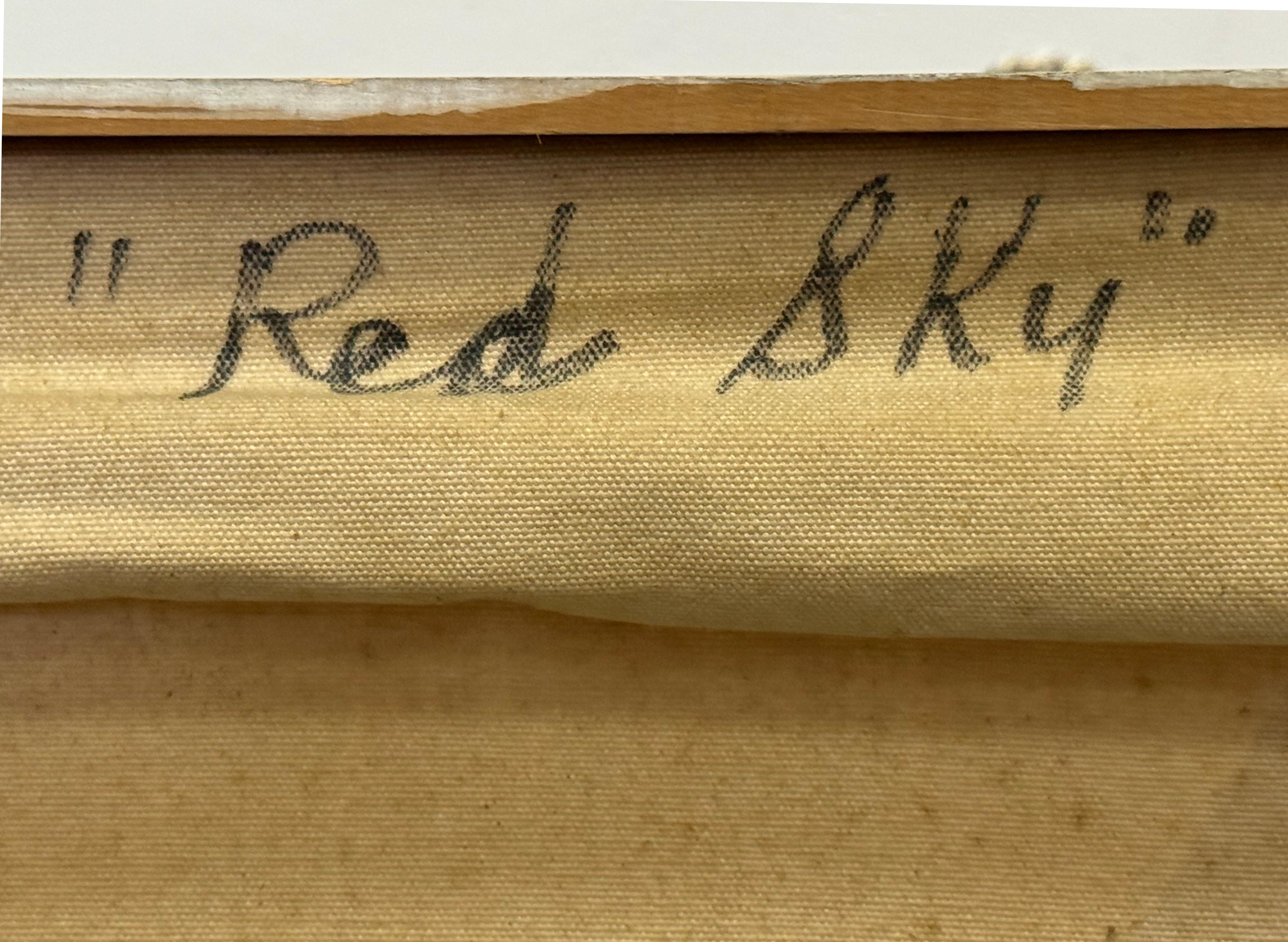 Abstraktes Ölgemälde auf Leinwand in Übergröße von Rosalie Atkins, Rosalie Atkins, „Red Sky“, 1970er Jahre im Angebot 3