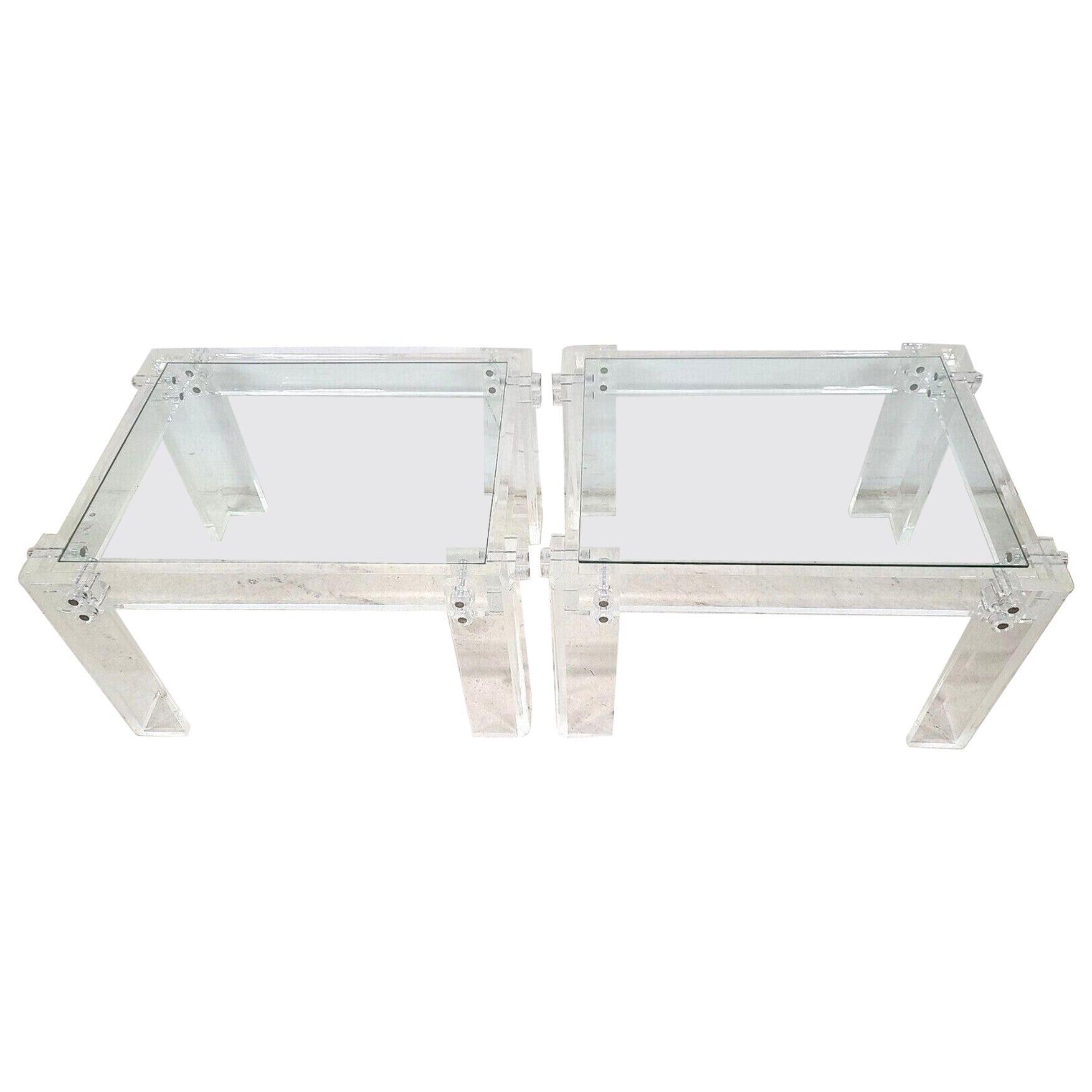 Oversized 1970s Vintage MCM Lucite Glass Side End Tables