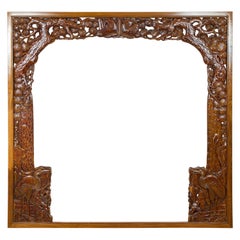 Oversized 19th Century Carved Wooden Frame with Birds, Foliage and Tree Limbs