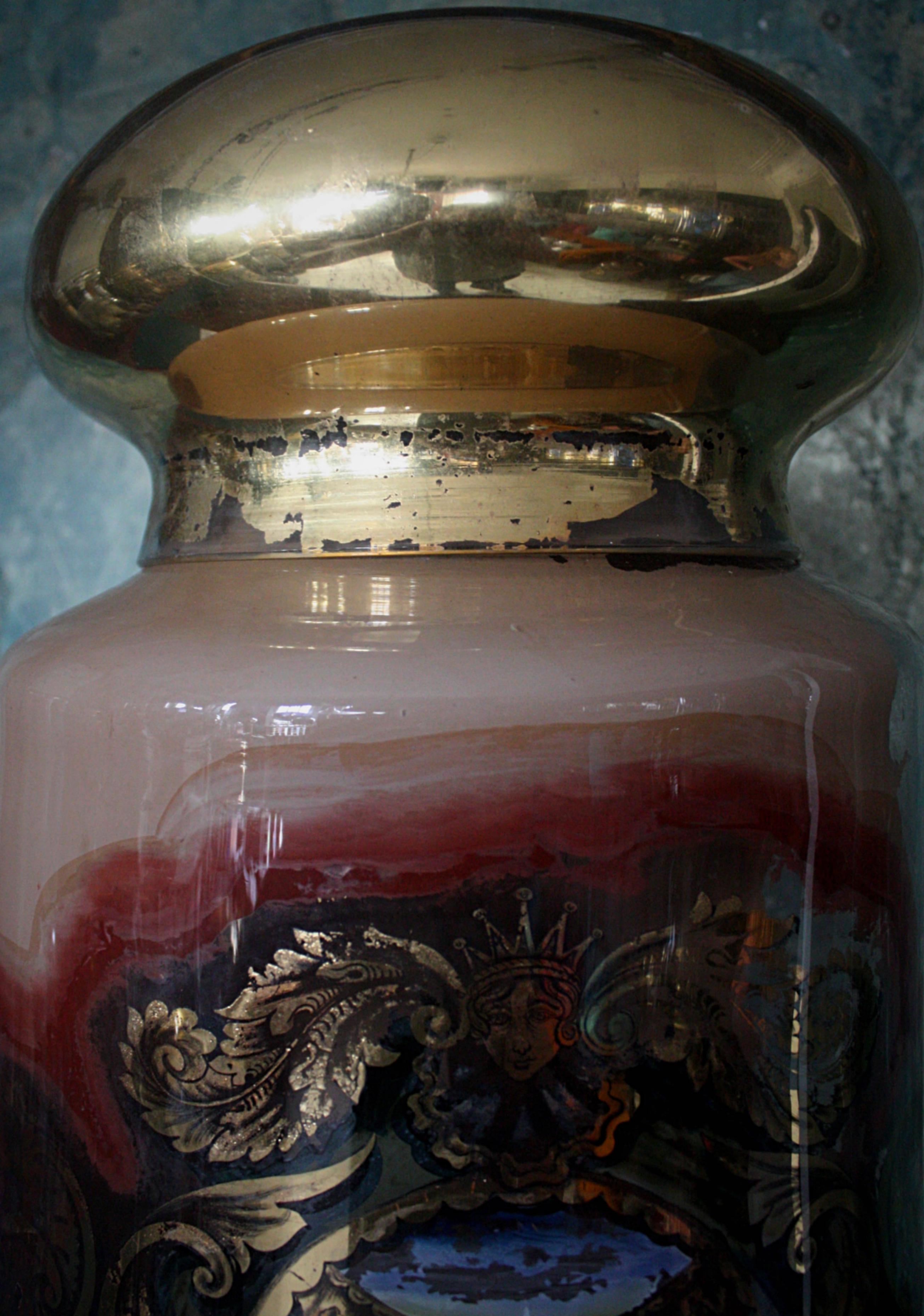 Blown Glass Oversized 19th Century Chemist Apothecary Species Dispensing Jar Verre Eglomise