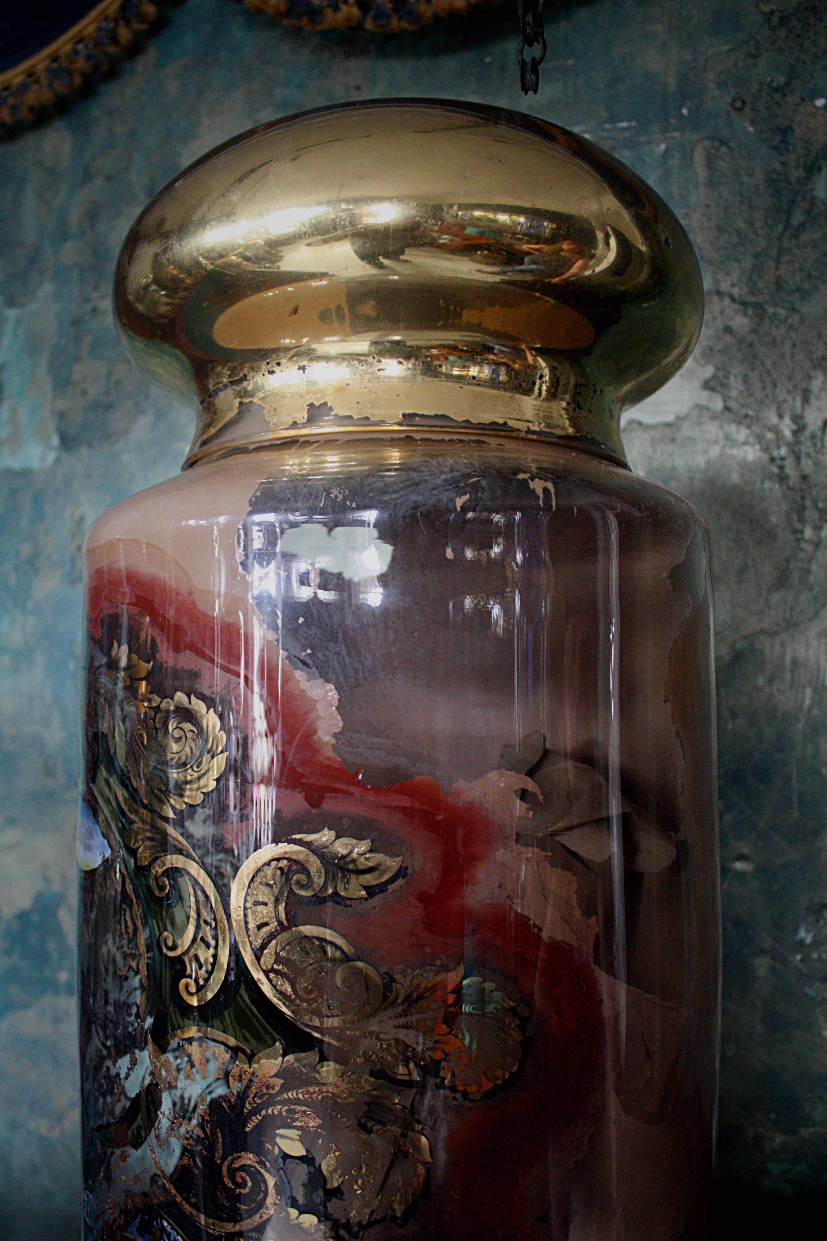 Oversized 19th Century Chemist Apothecary Species Dispensing Jar Verre Eglomise 3