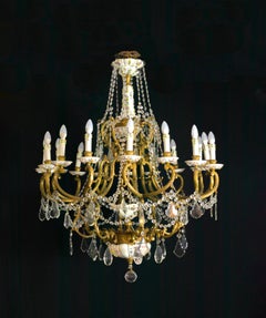 Oversized 19th Century Gilt Bronze and Meissen Porcelain Sixteen-Light Chandelie