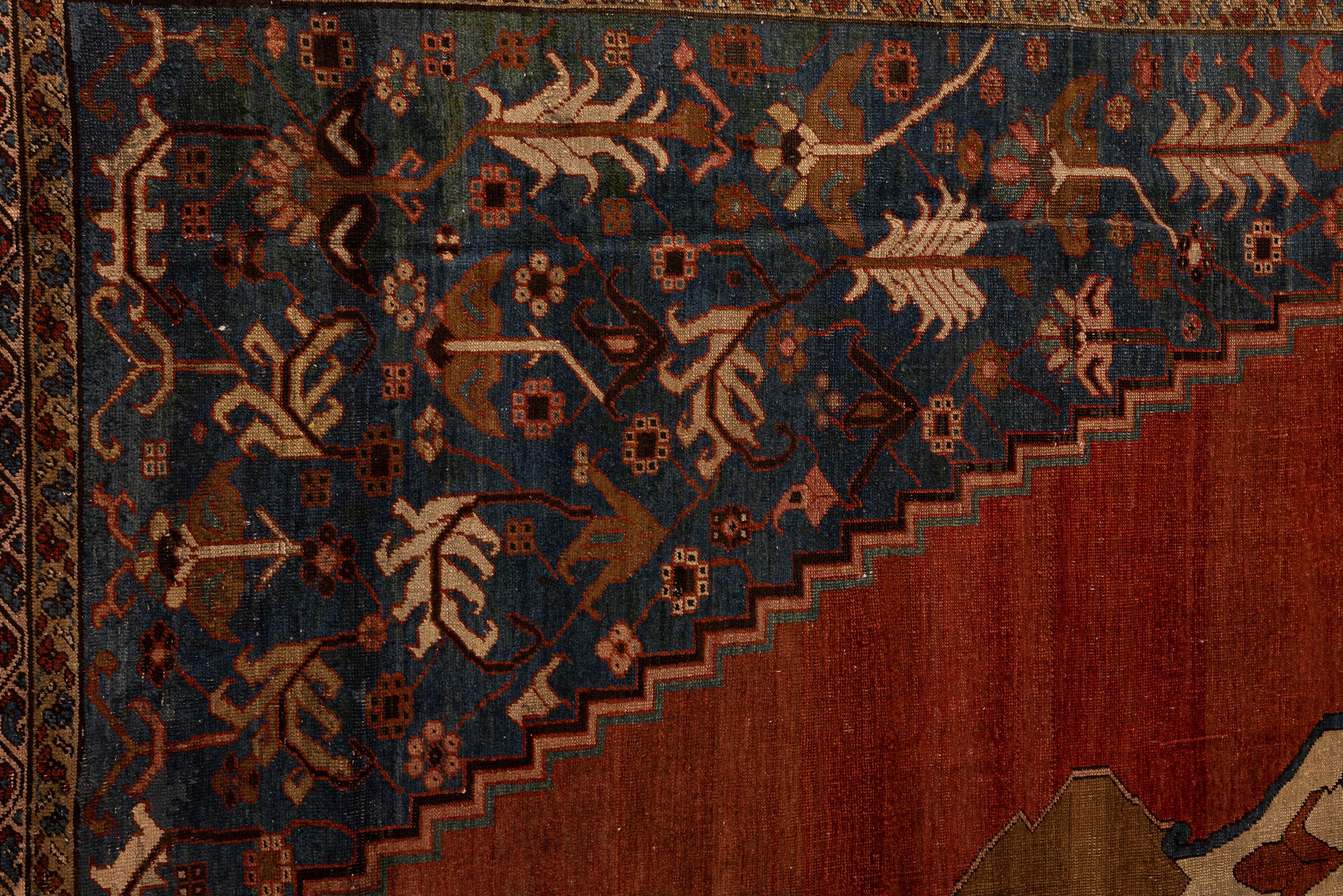 Oversized 19th Century Hand-Knotted Serapi Carpet in Rust and Indigo Wool (Wolle) im Angebot