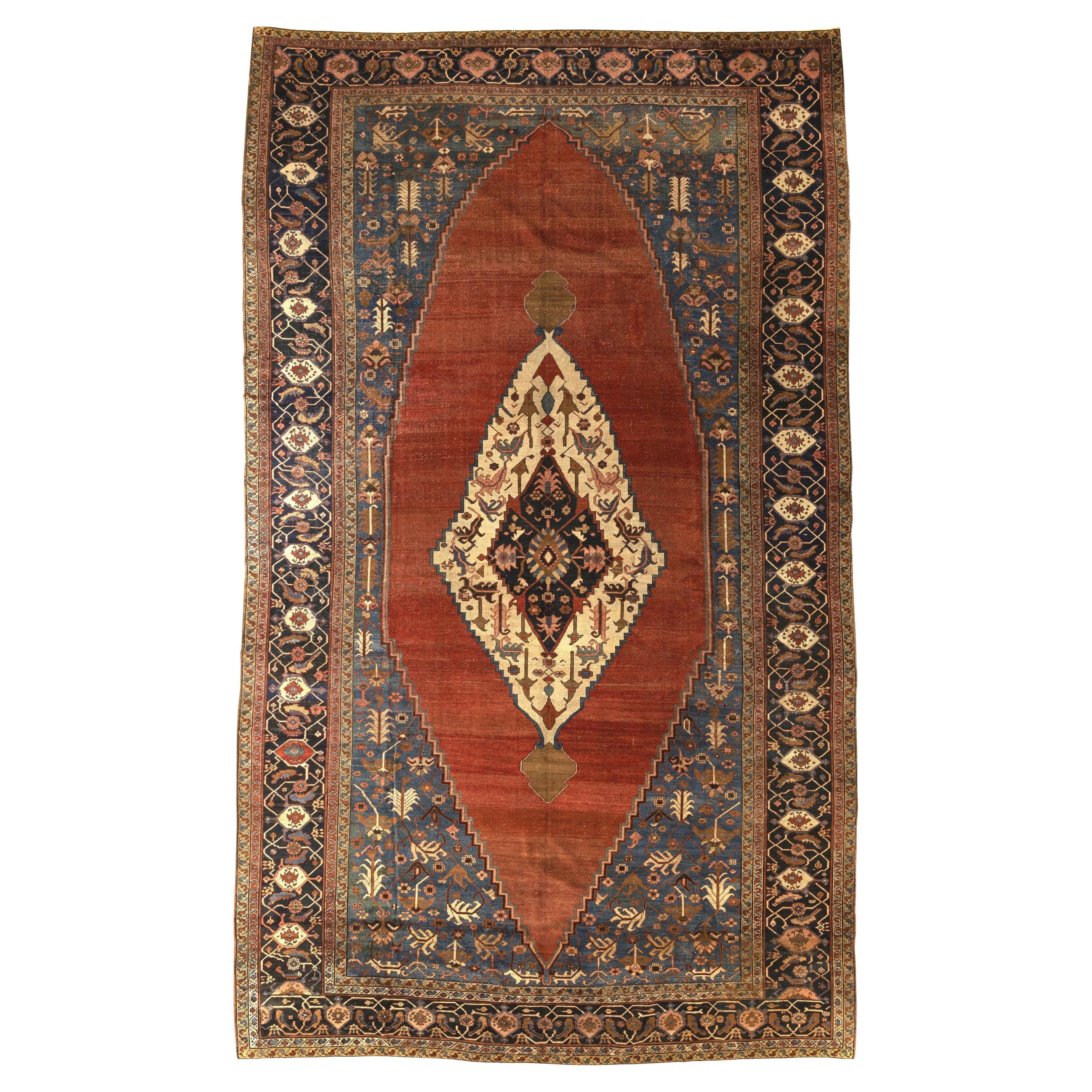 Oversized 19th Century Hand-Knotted Serapi Carpet in Rust and Indigo Wool