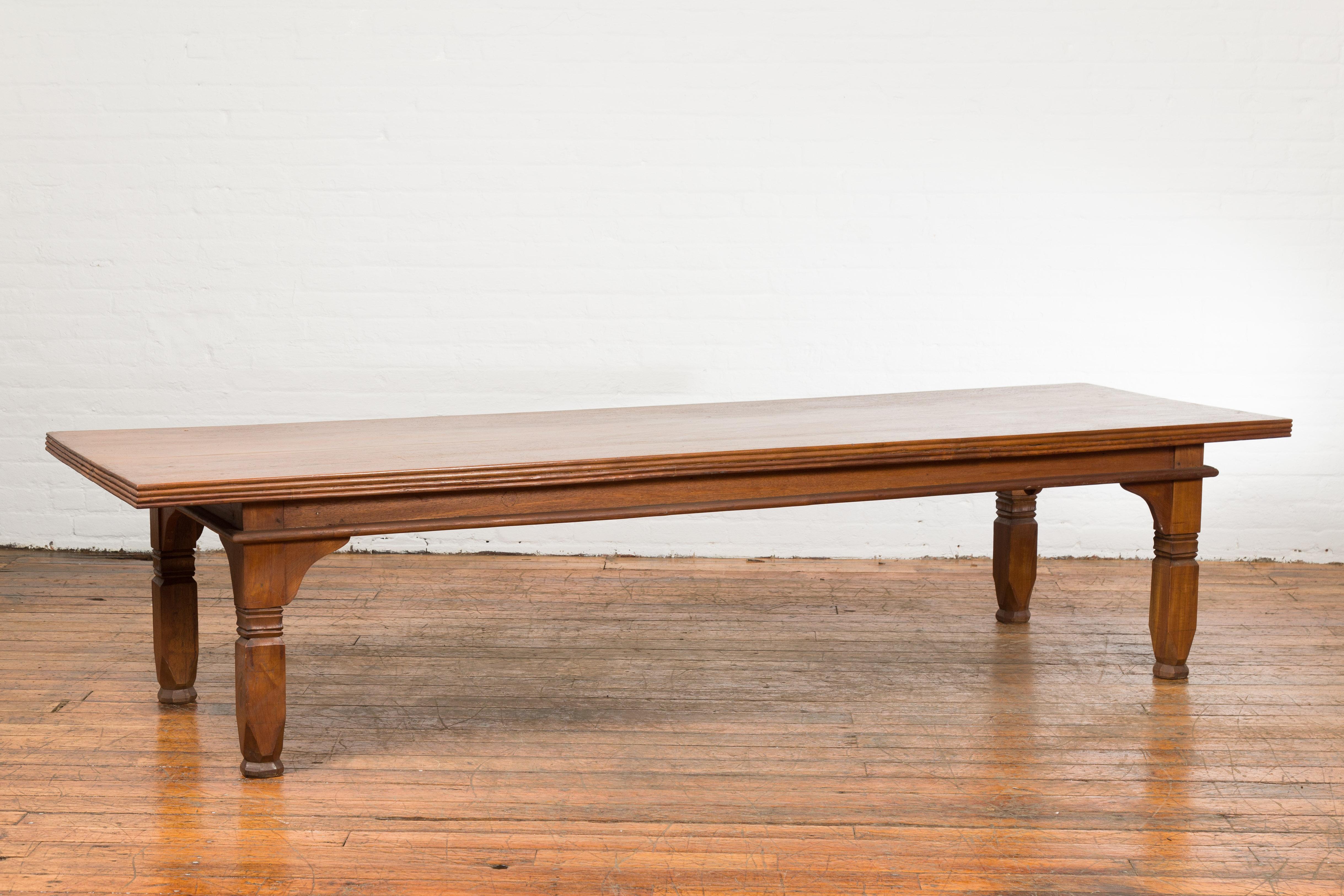 Oversized 19th Century Indonesian Coffee Table with Reeded Edge and Carved Legs For Sale 3