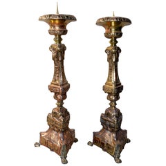 Oversized 19th Century Italian Brass Candlesticks