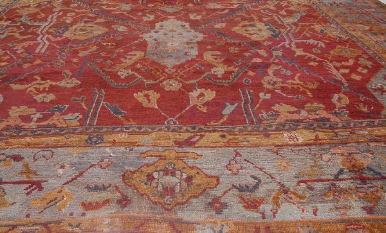 Hand-Woven Oversized 19th Century Turkish Oushak Red Wool Rug For Sale