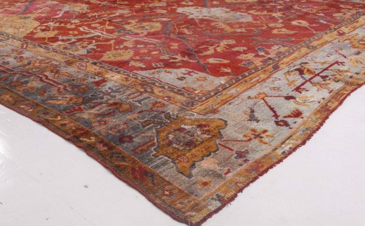 Oversized 19th Century Turkish Oushak Red Wool Rug For Sale 2