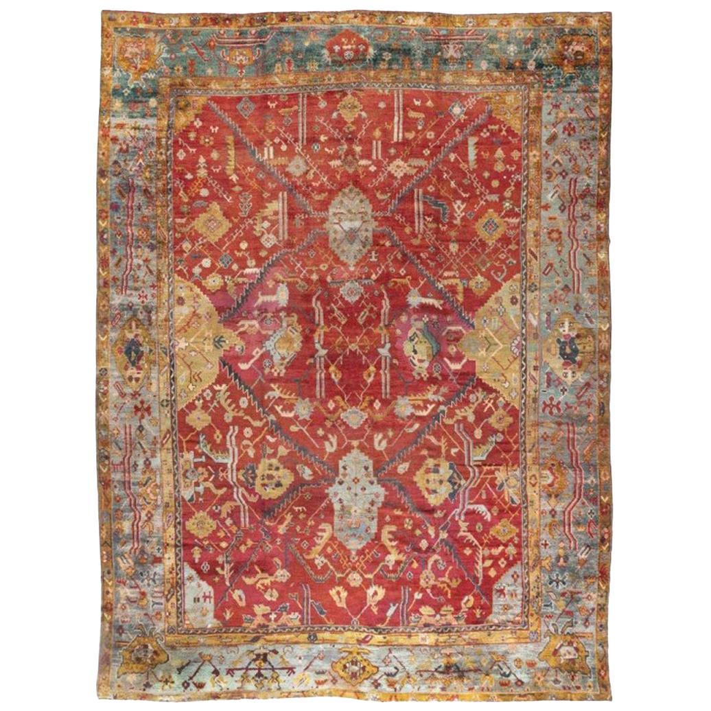 Oversized 19th Century Turkish Oushak Red Wool Rug